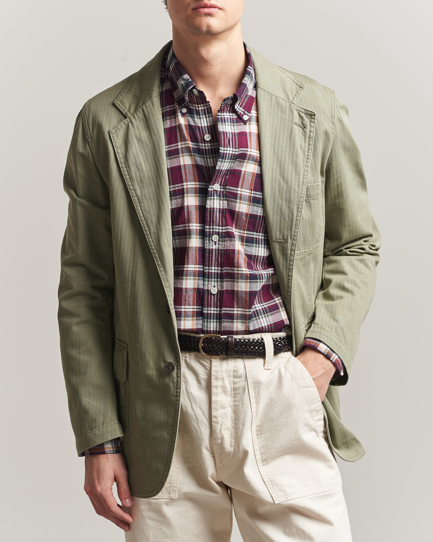 Hombres | Blazers | Drake's | MKI Herringbone Games Blazer Olive