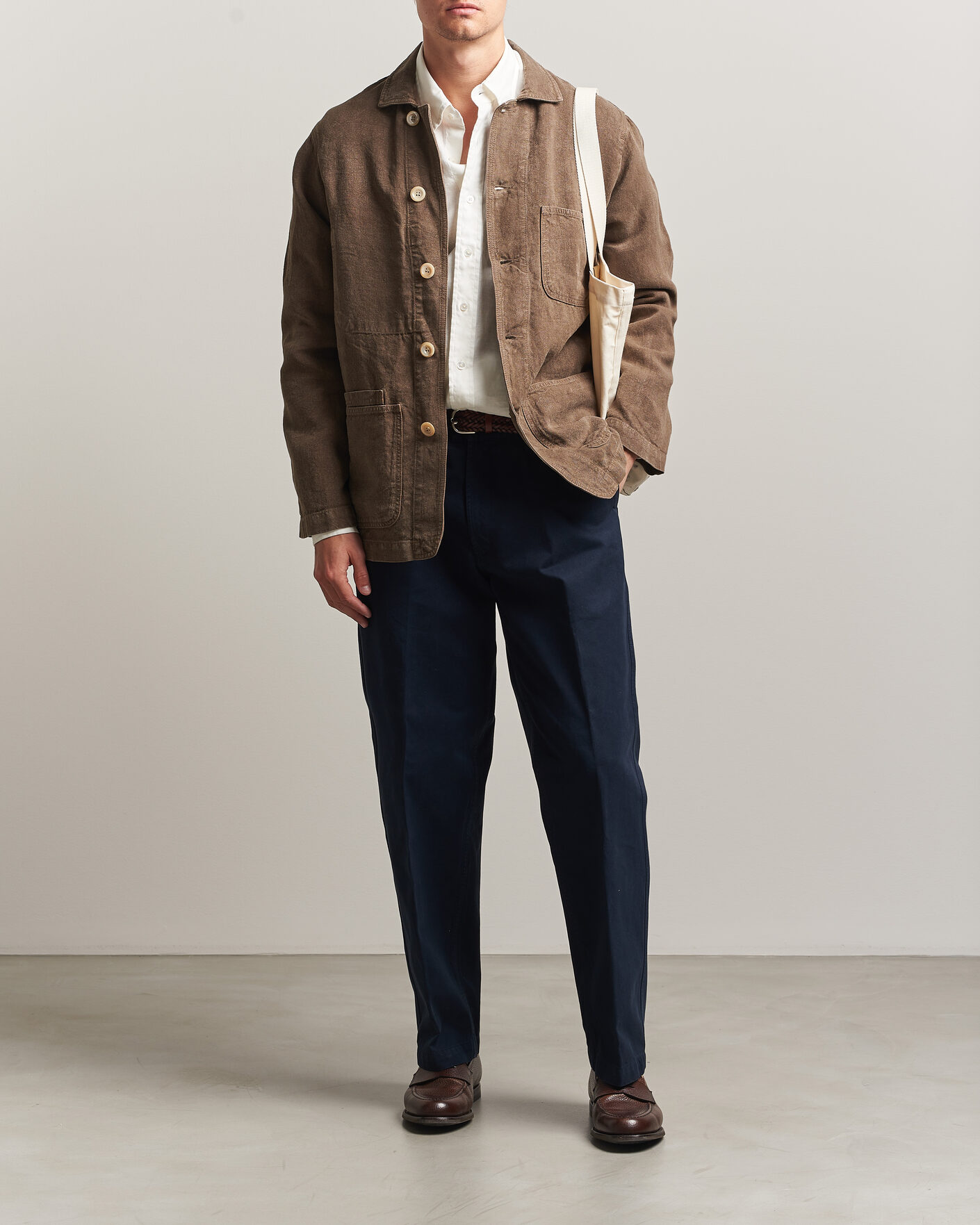 Hombres | Abrigos y chaquetas | Drake's | Heavy Linen Chore Jacket Brown