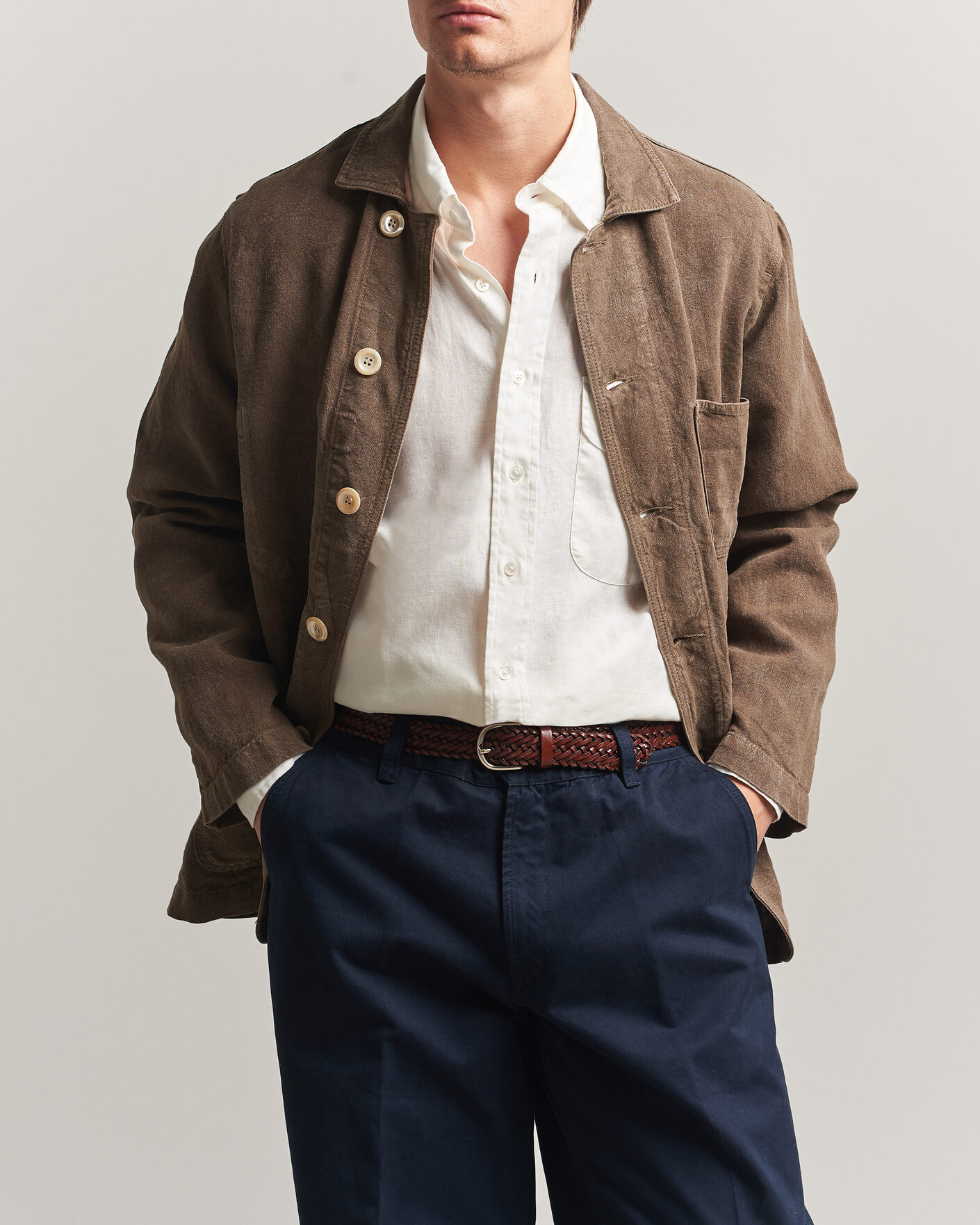 Hombres | Abrigos y chaquetas | Drake's | Heavy Linen Chore Jacket Brown