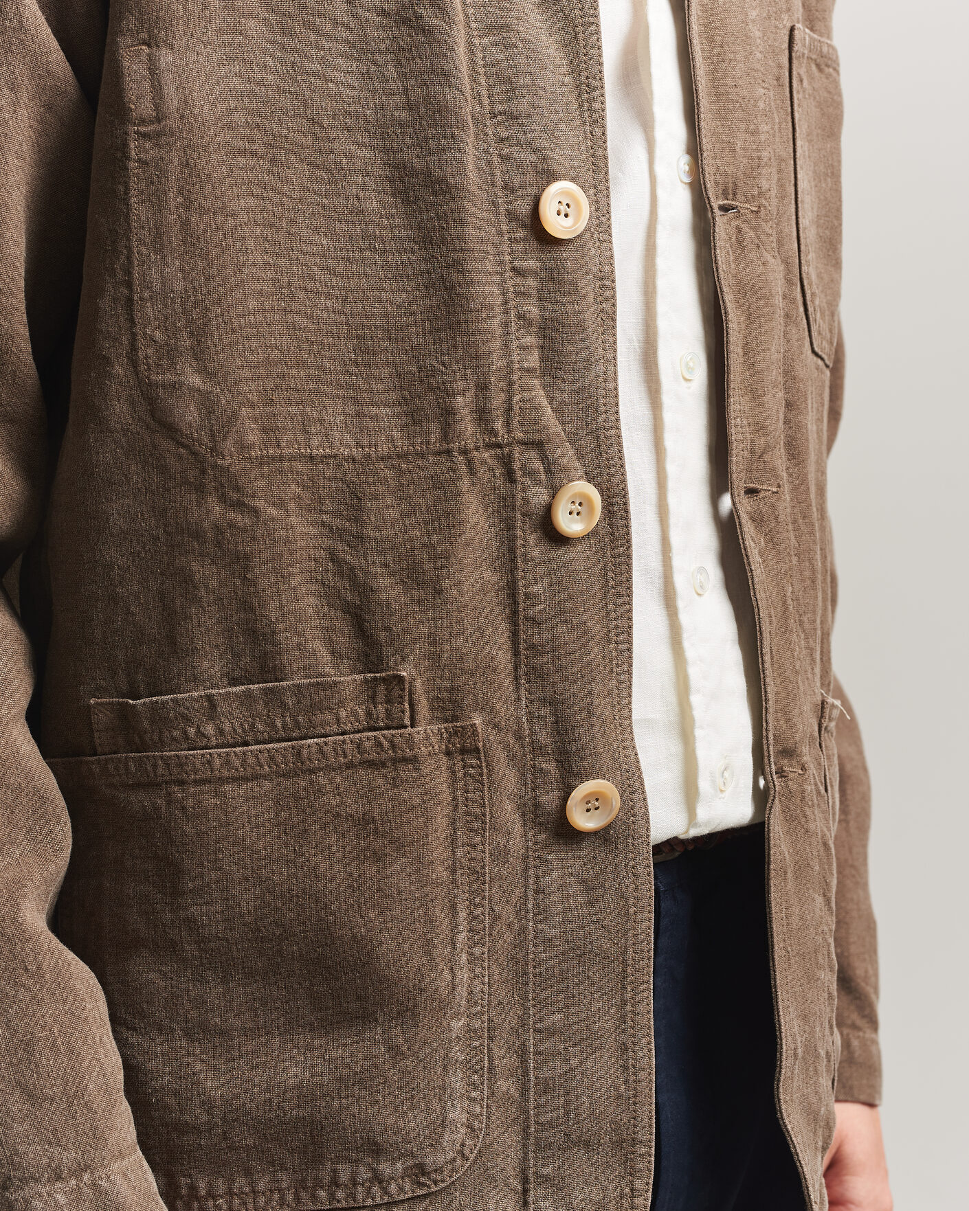 Hombres | Abrigos y chaquetas | Drake's | Heavy Linen Chore Jacket Brown