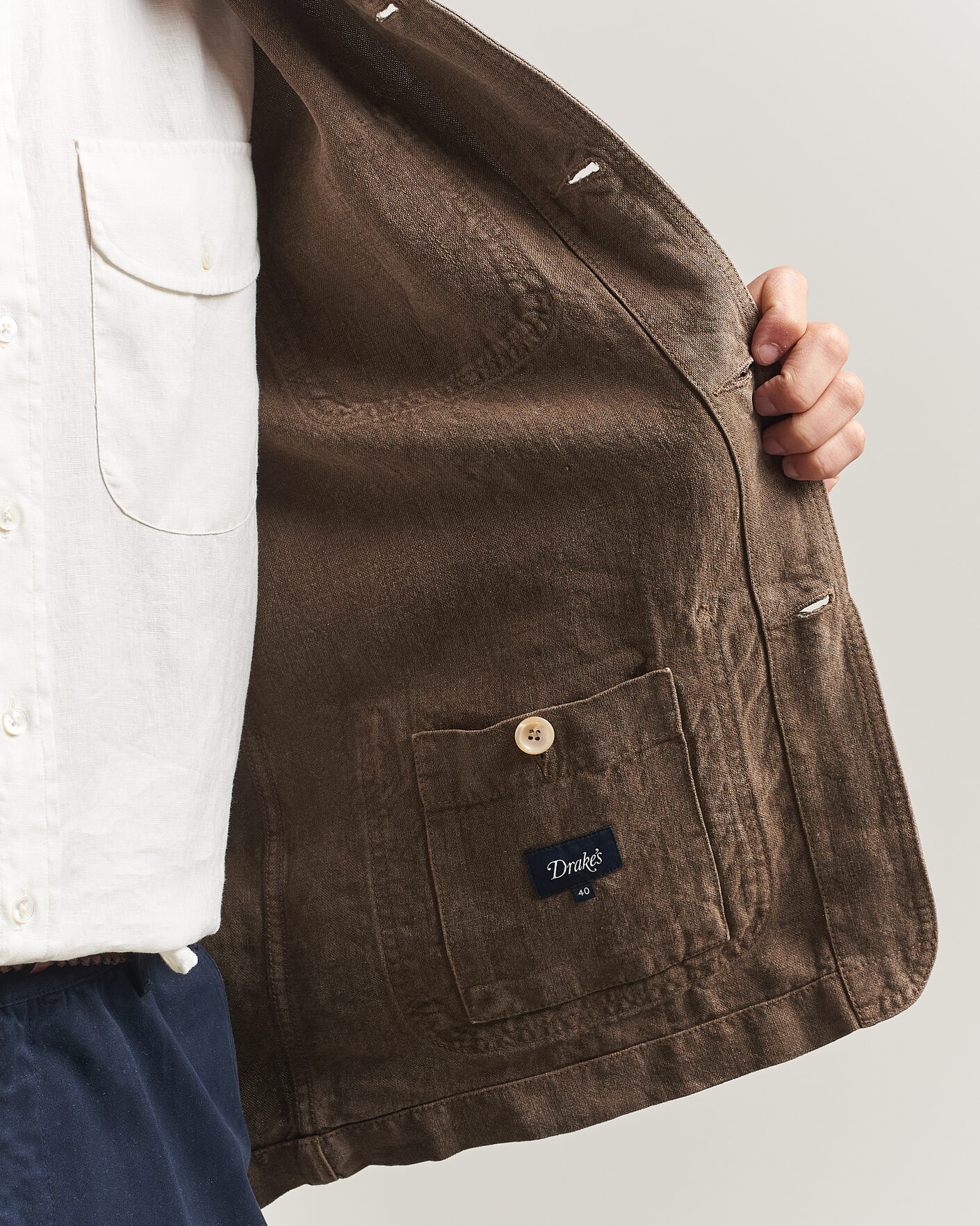 Hombres | Abrigos y chaquetas | Drake's | Heavy Linen Chore Jacket Brown