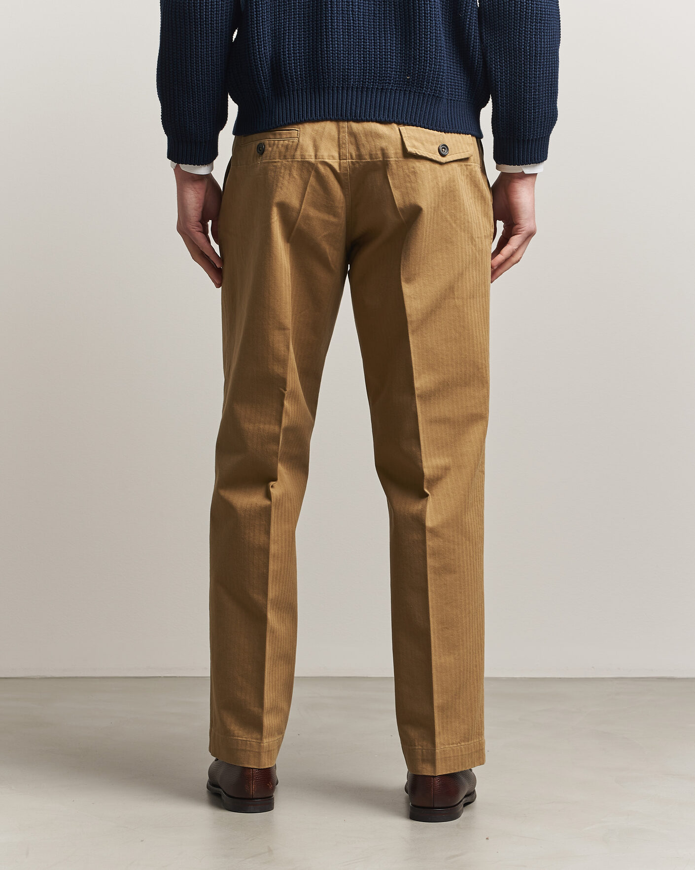 Hombres | Pantalones | Drake's | Herringbone Wide Leg Chino Khaki
