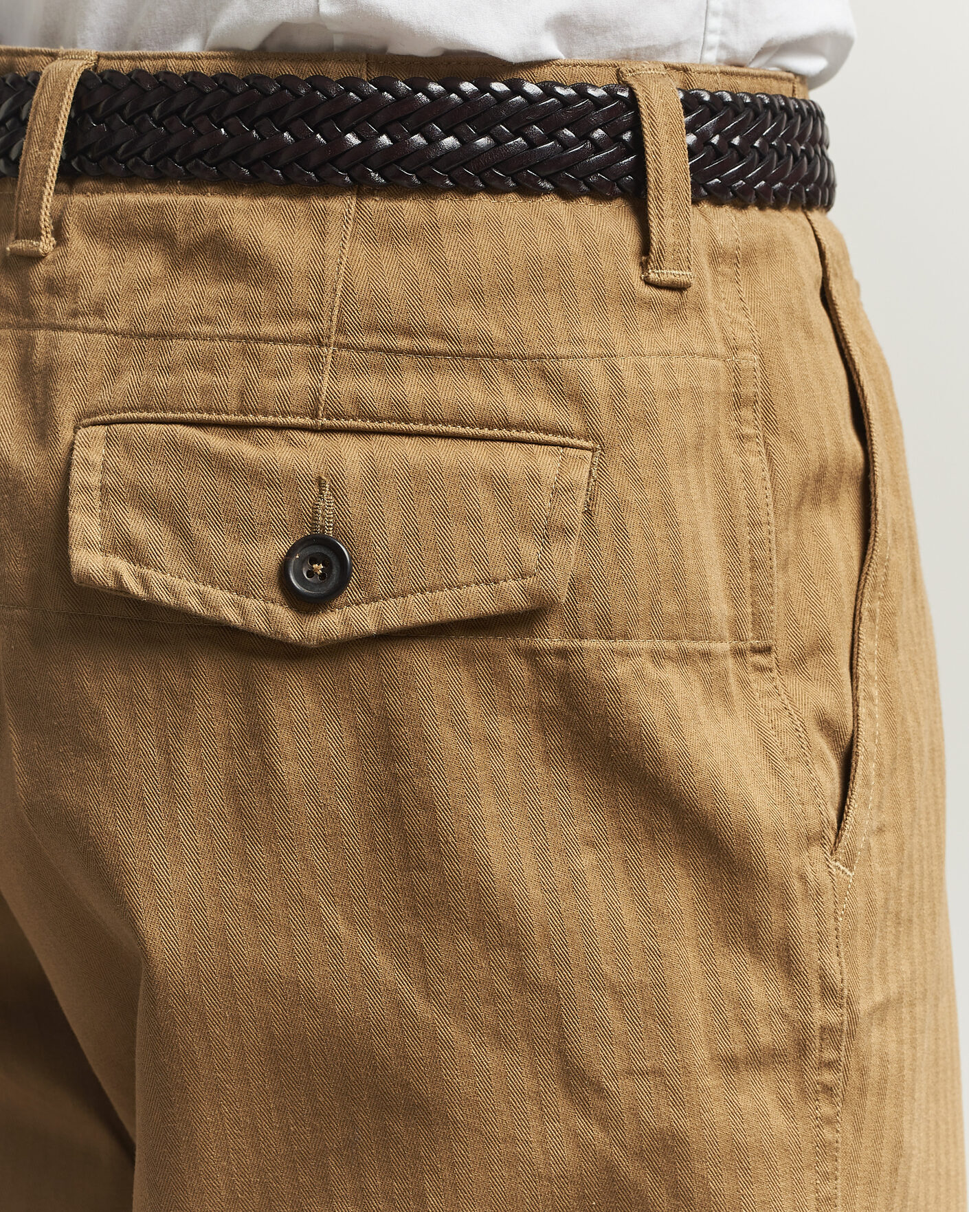 Hombres | Pantalones | Drake's | Herringbone Wide Leg Chino Khaki