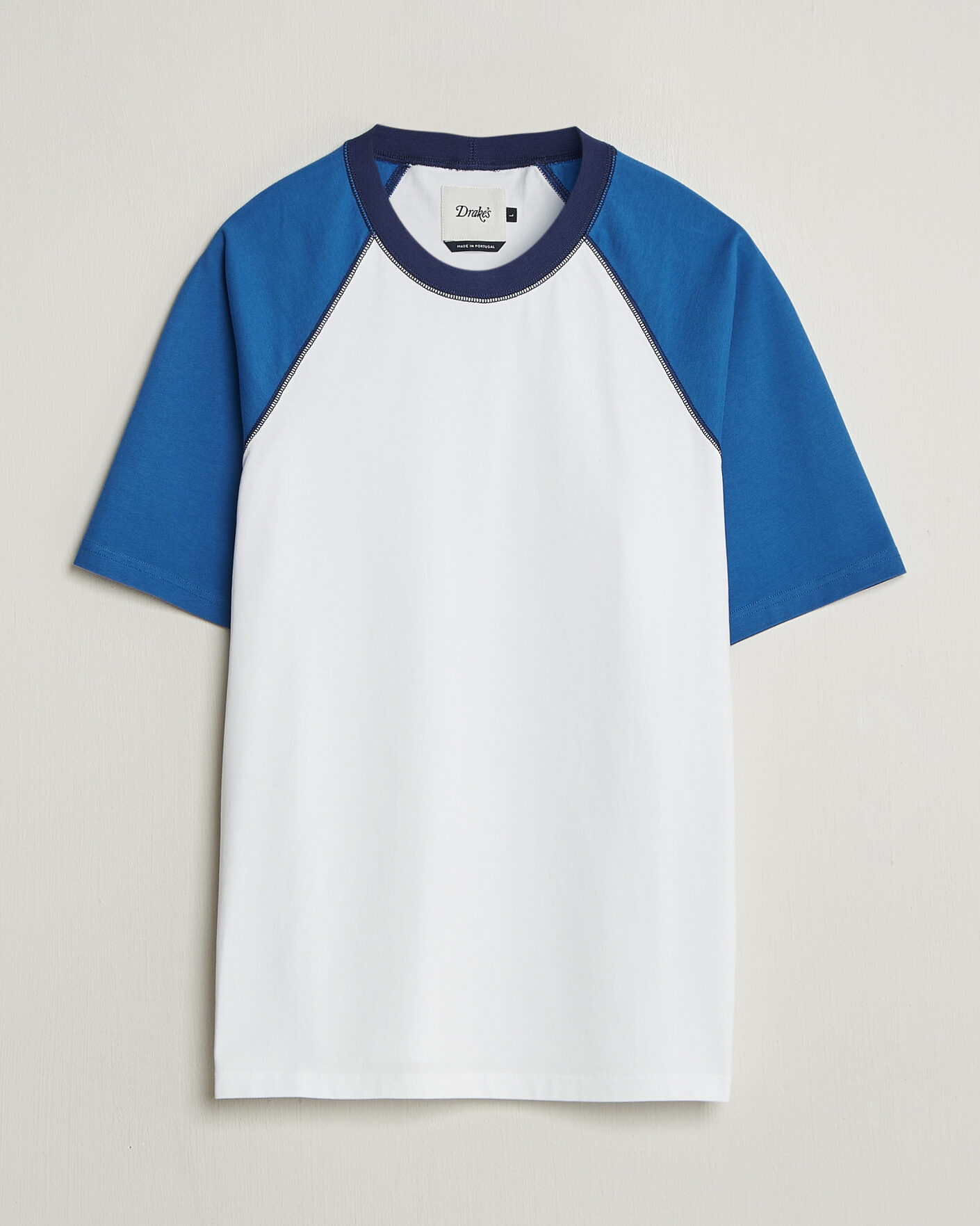 Hombres | Camisetas | Drake's | Two Tone Raglan T-Shirt White/Blue