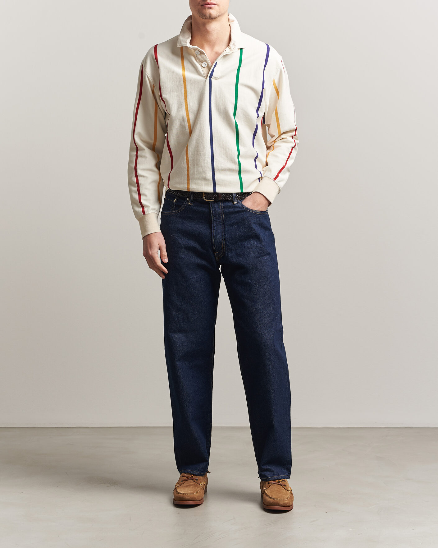 Hombres | Jerséis y prendas de punto | Drake's | Colourful Vertical Stripe Rugby White