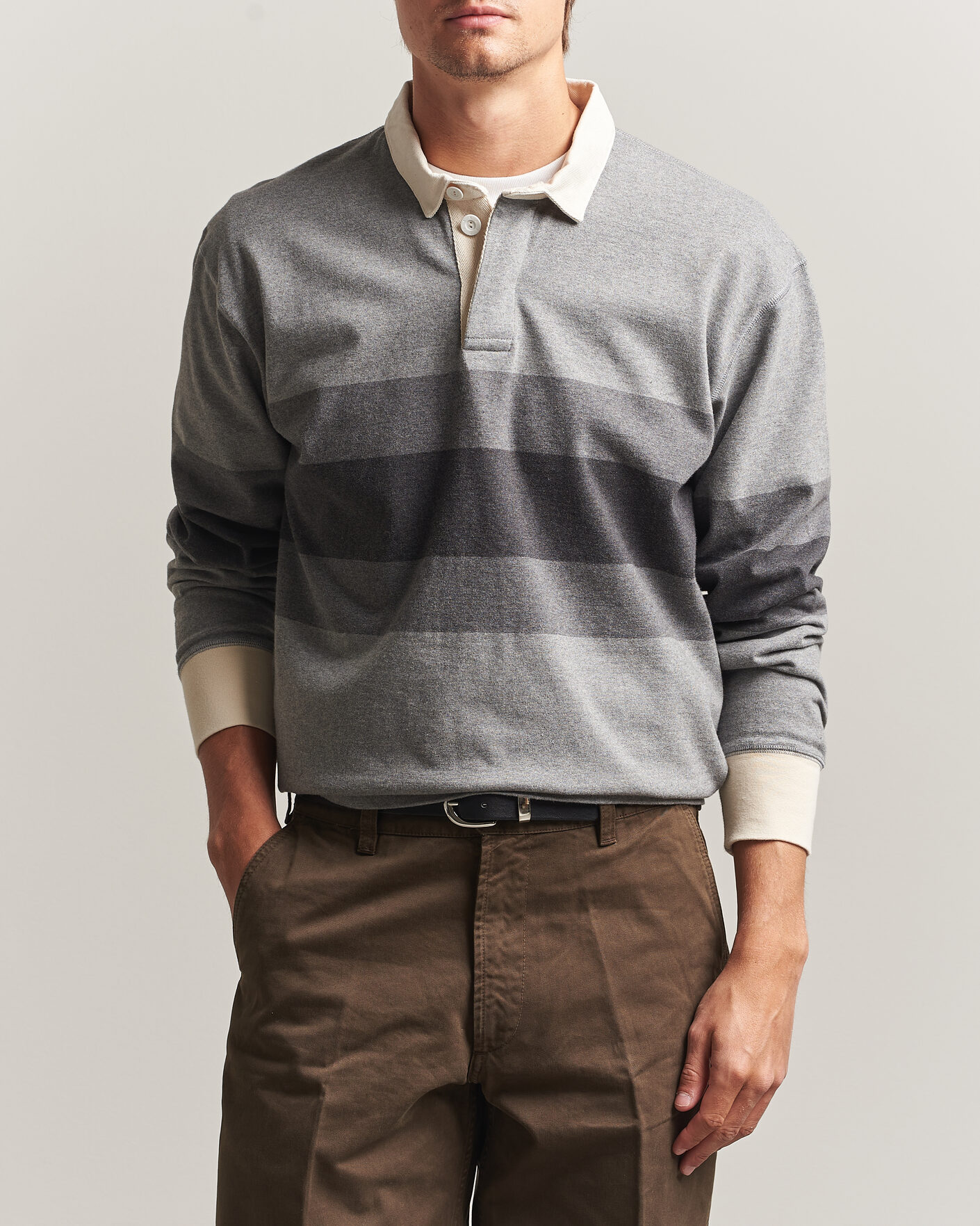 Hombres | Jerséis y prendas de punto | Drake's | Melange Stripe Rugby Grey