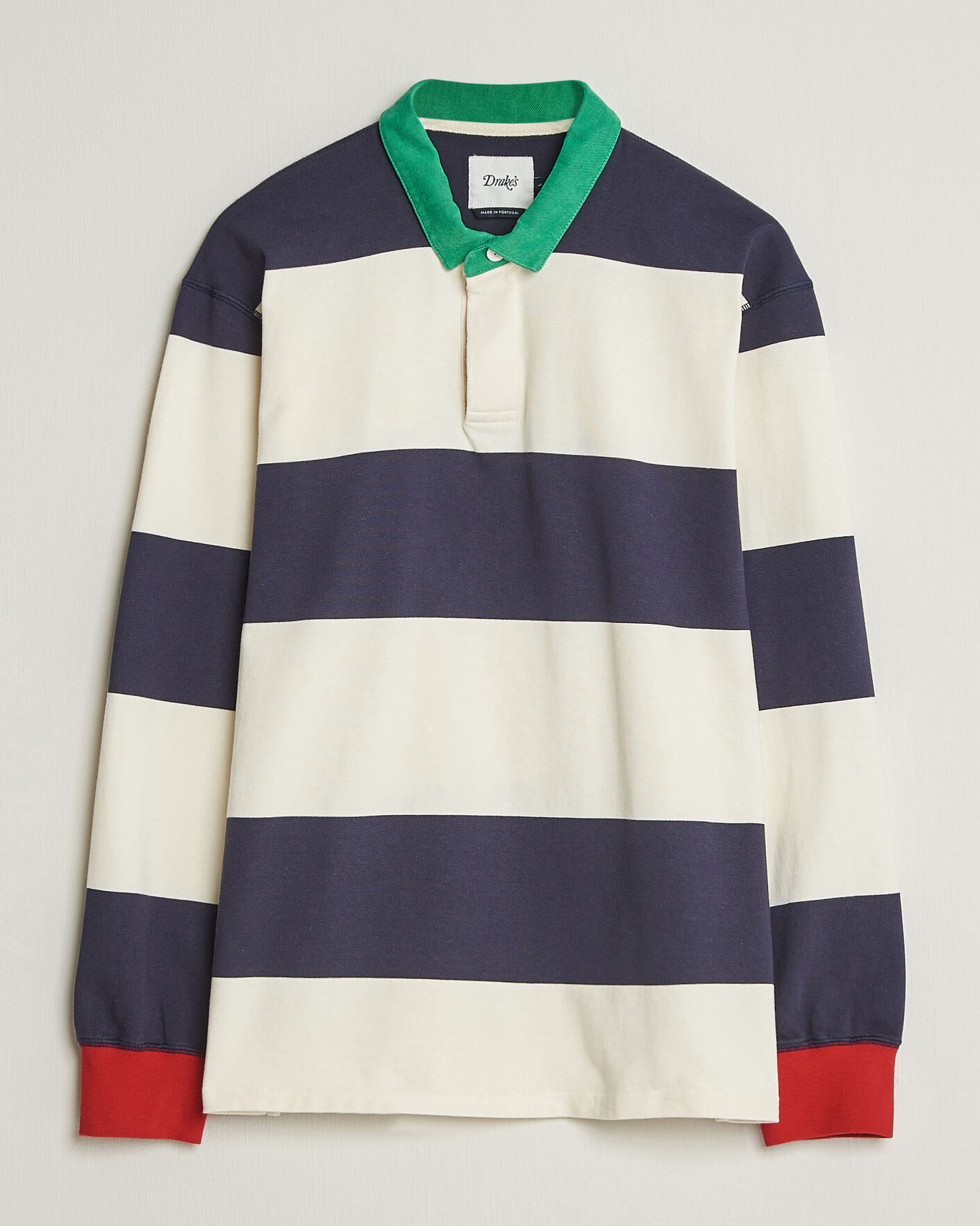 Hombres | Jerséis y prendas de punto | Drake's | Dual Block Stripe Rugby Whie/Navy