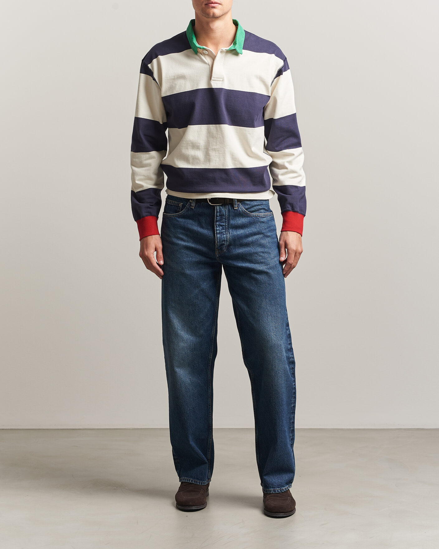 Hombres | Jerséis y prendas de punto | Drake's | Dual Block Stripe Rugby Whie/Navy