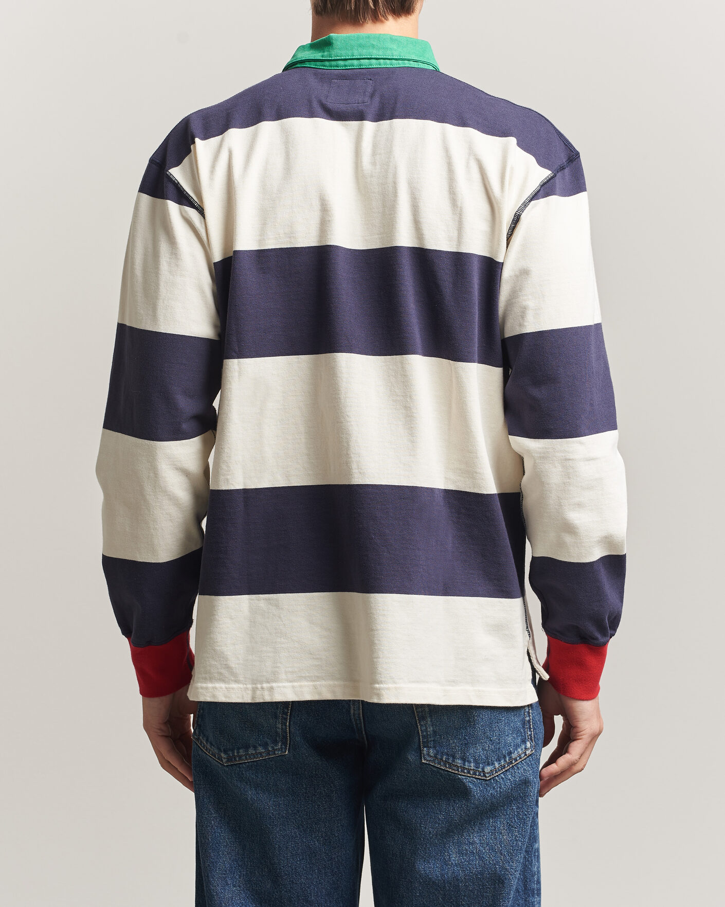 Hombres | Jerséis y prendas de punto | Drake's | Dual Block Stripe Rugby Whie/Navy