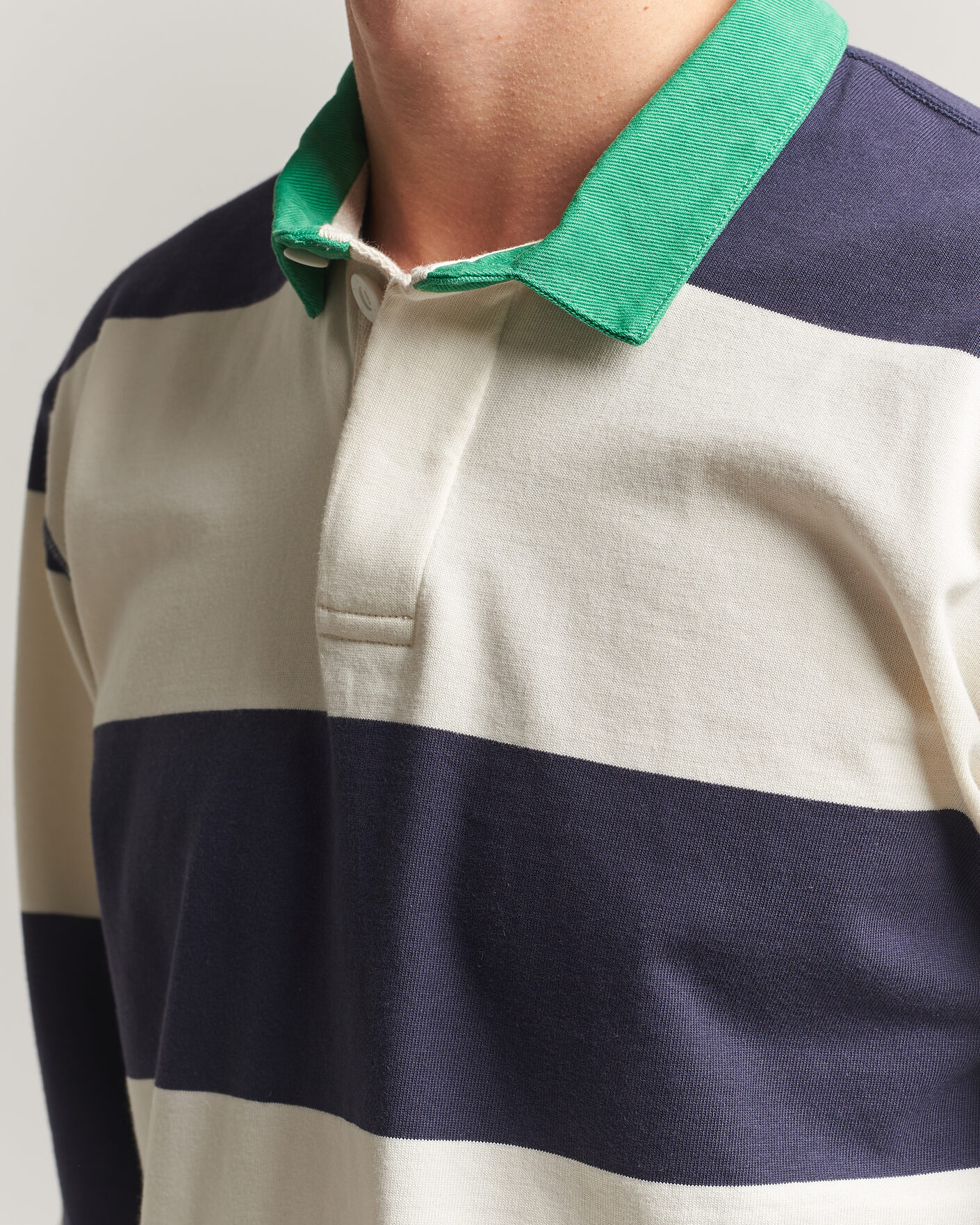 Hombres | Jerséis y prendas de punto | Drake's | Dual Block Stripe Rugby Whie/Navy