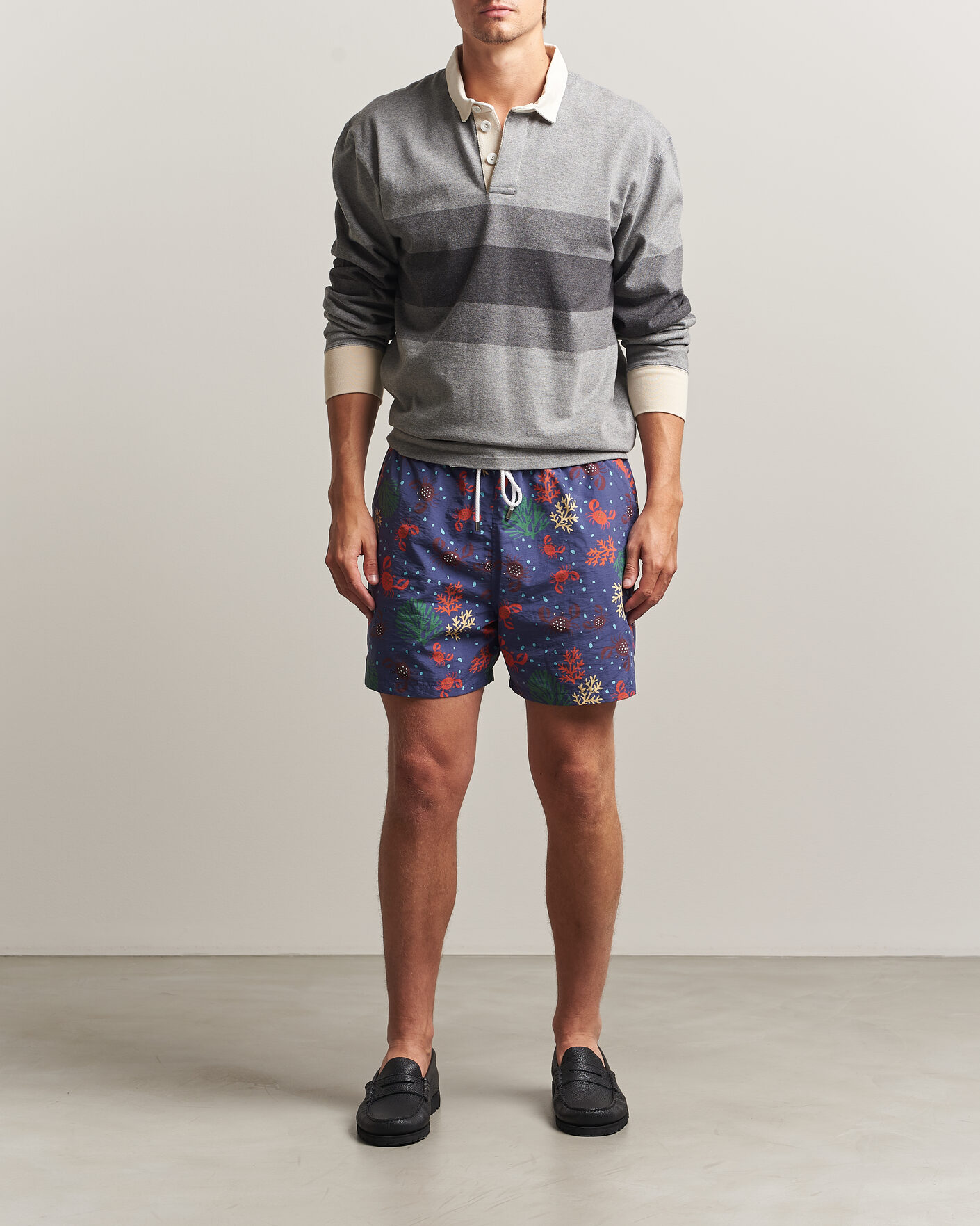 Hombres | Bañadores | Drake's | Crabs Drawstring Swimshorts Blue