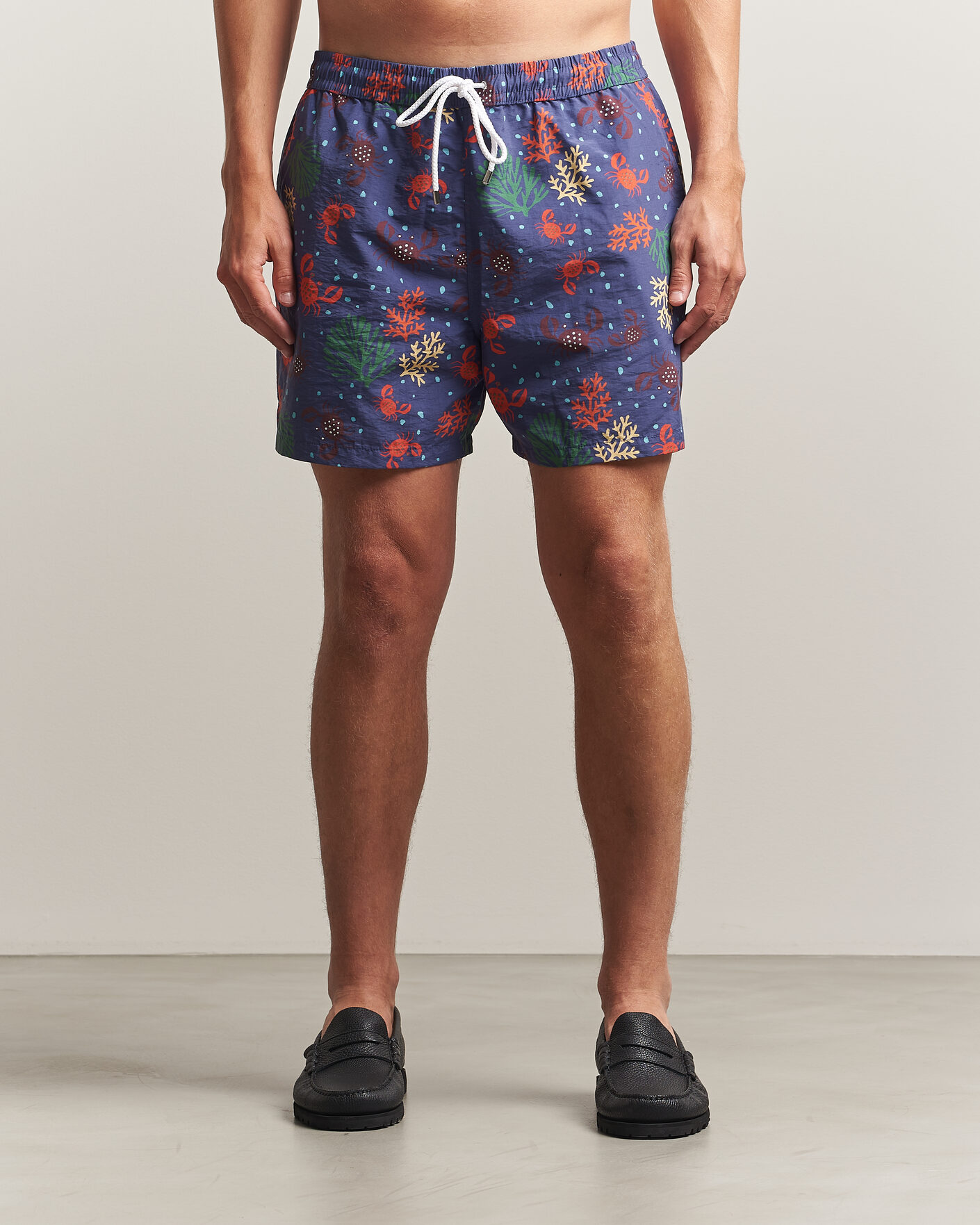 Hombres | Bañadores | Drake's | Crabs Drawstring Swimshorts Blue