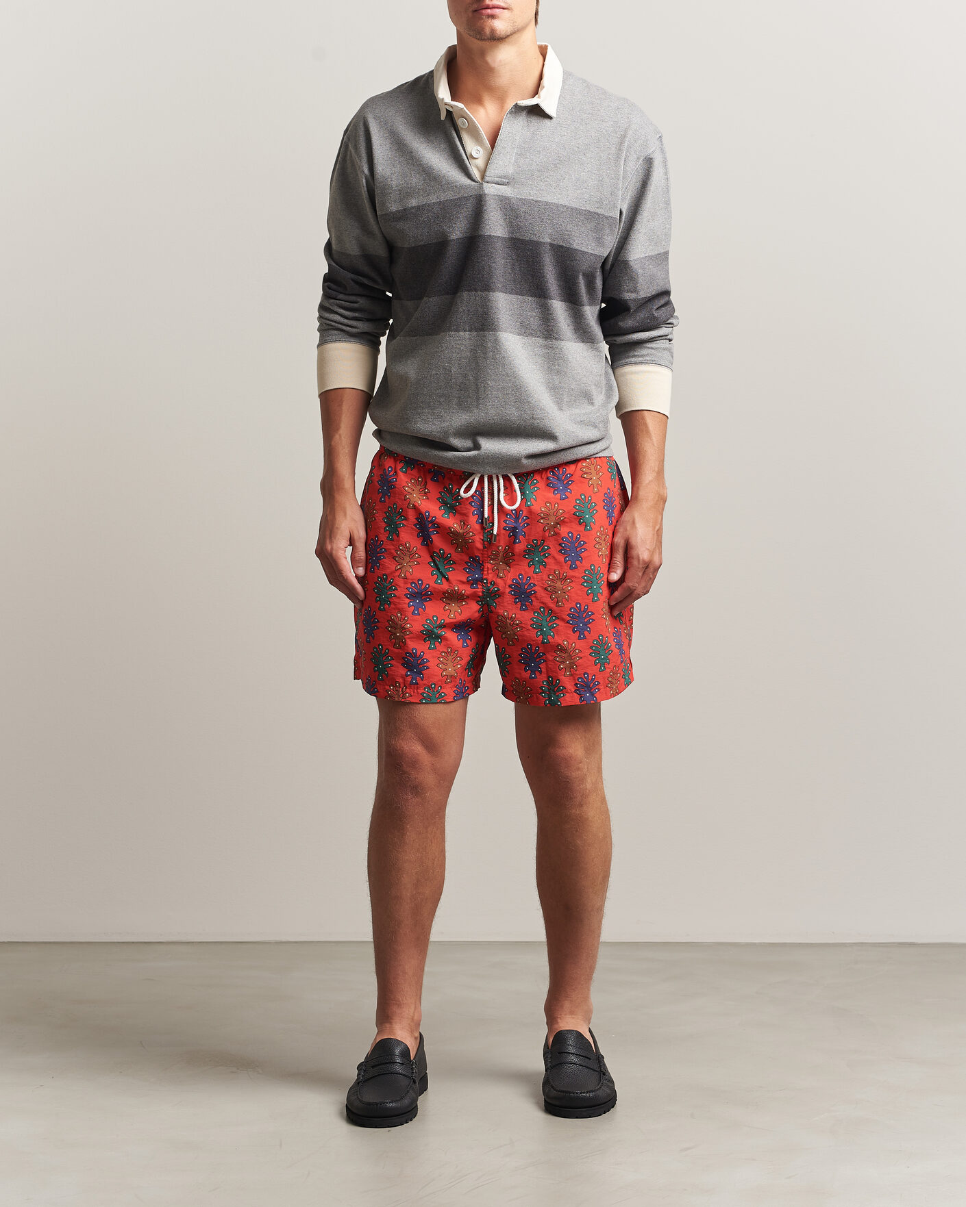 Hombres | Bañadores | Drake's | Trees Drawstring Swimshorts Tomato