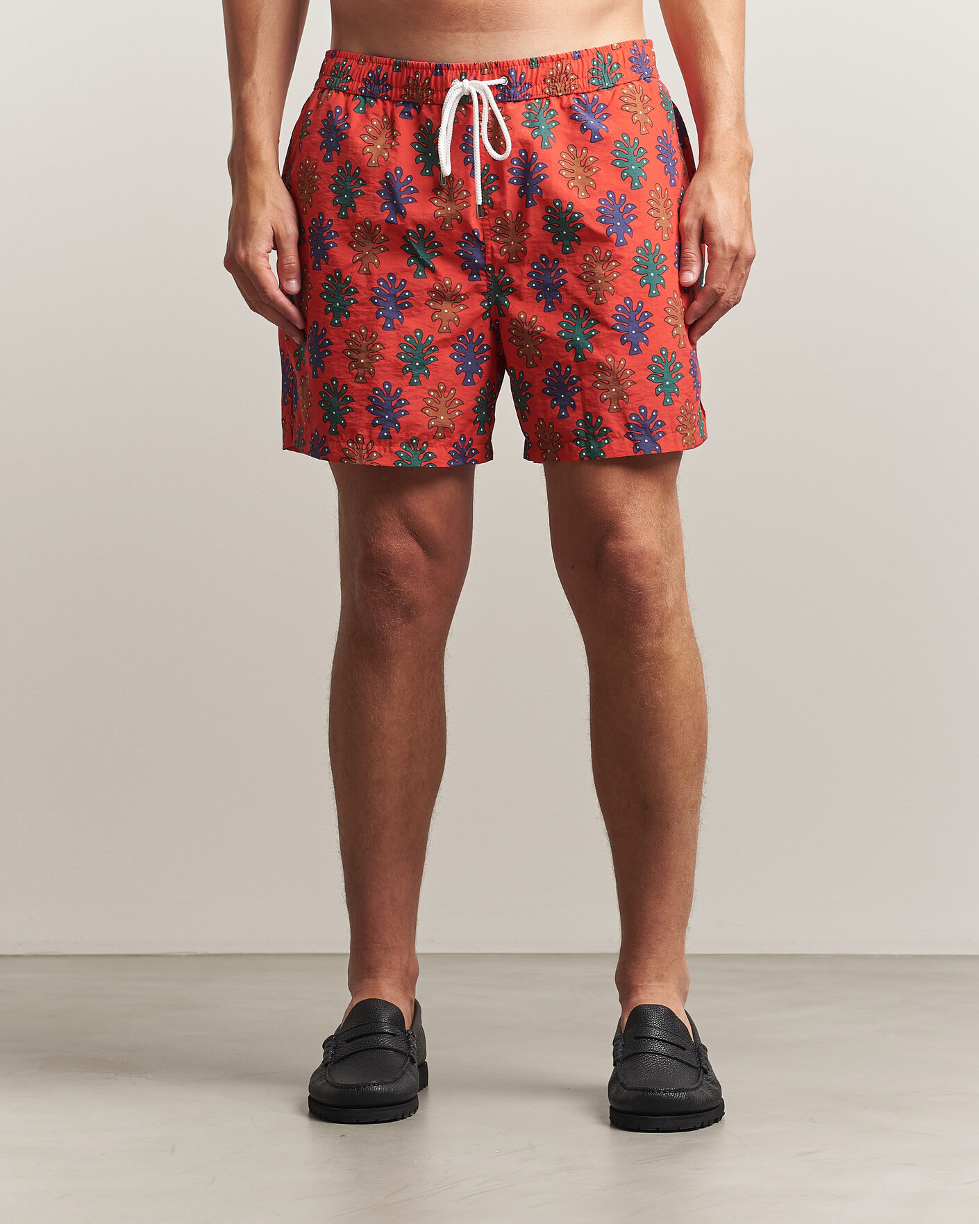 Hombres | Bañadores | Drake's | Trees Drawstring Swimshorts Tomato