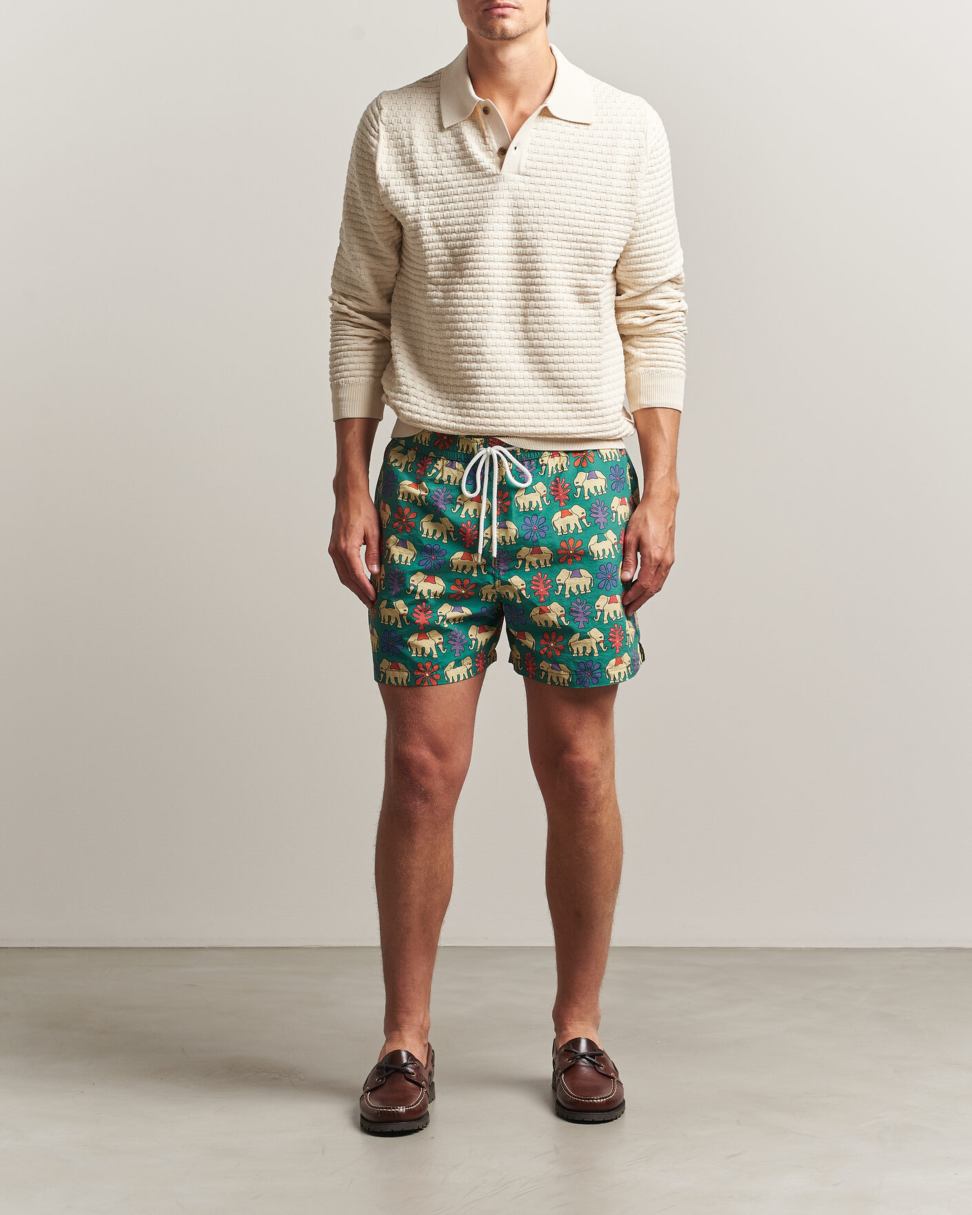 Hombres | Bañadores | Drake's | Elephants Drawstring Swimshorts Green