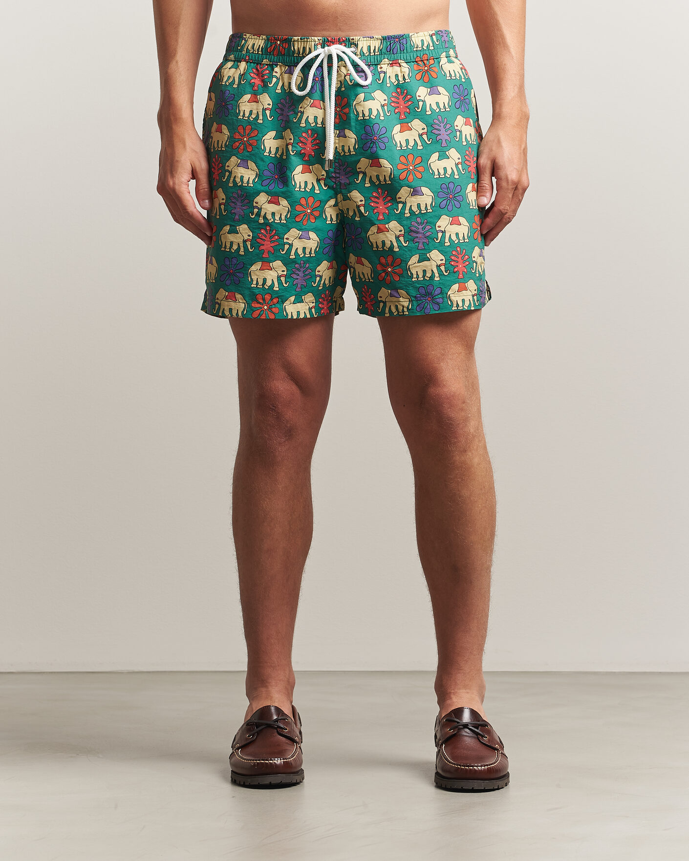 Hombres | Bañadores | Drake's | Elephants Drawstring Swimshorts Green