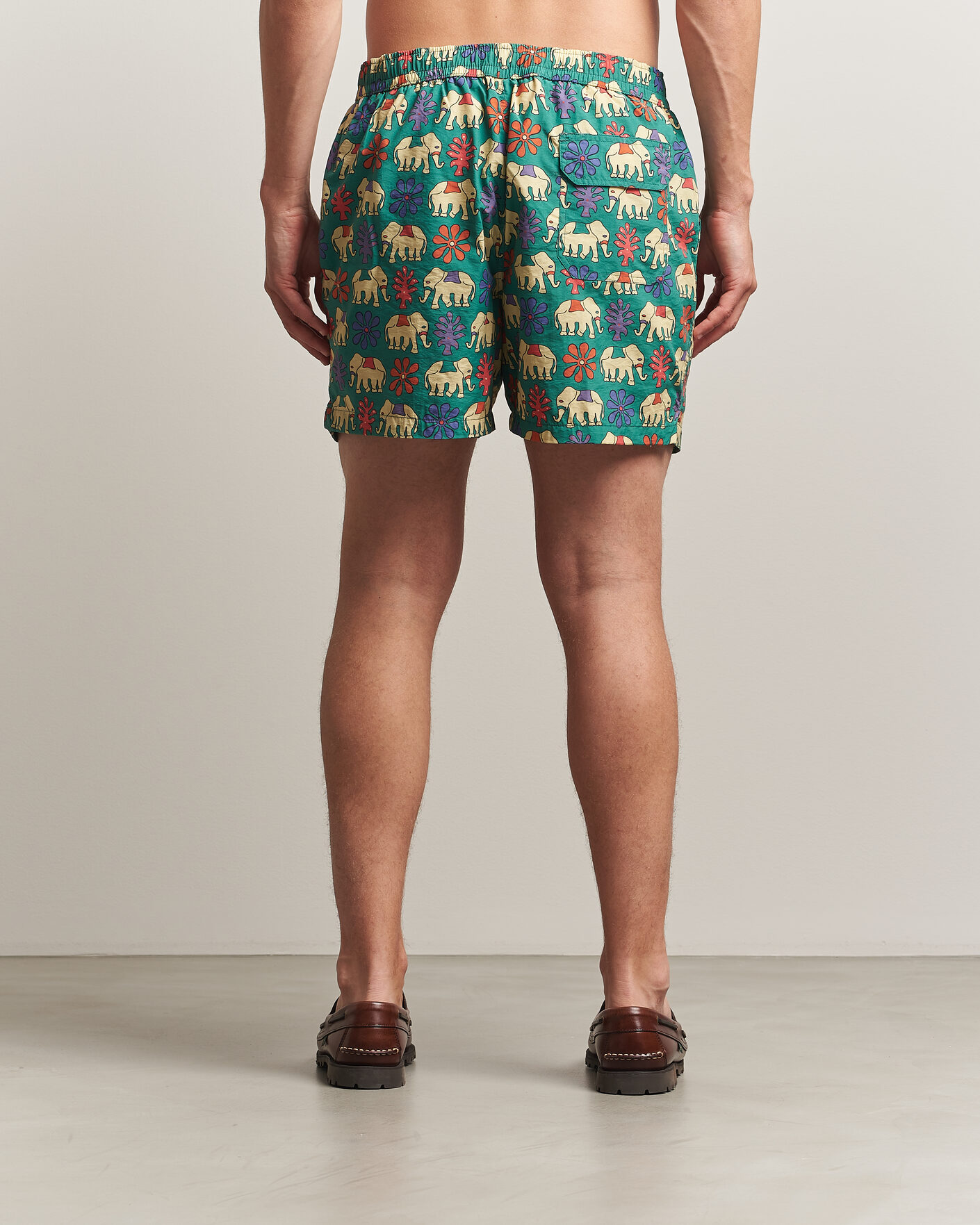 Hombres | Bañadores | Drake's | Elephants Drawstring Swimshorts Green