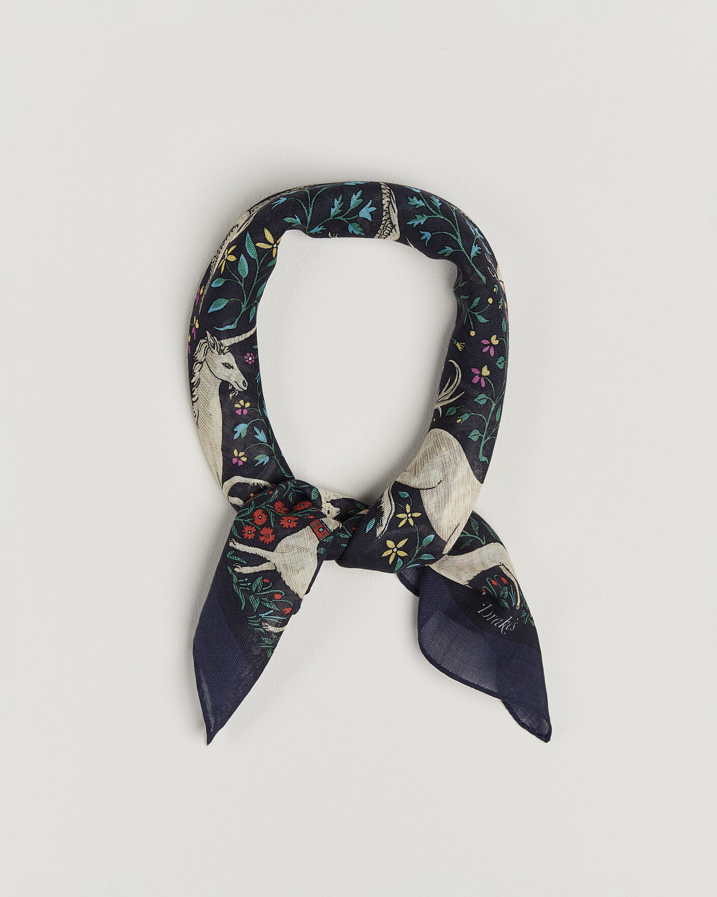 Hombres | Bufandas elegantes | Drake's | Unicorn Print Wool/Silk Bandana Navy