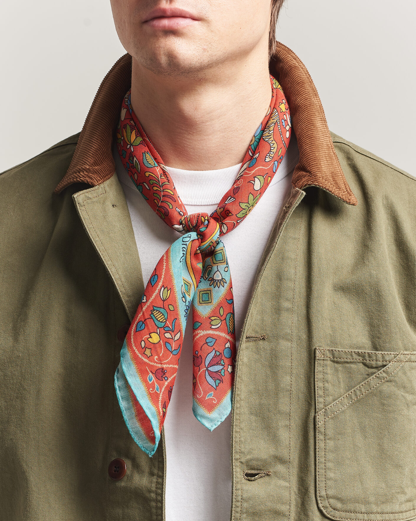 Hombres | Drake's Tiger Garden Wool/Silk Bandana Red | Drake's | Tiger Garden Wool/Silk Bandana Red