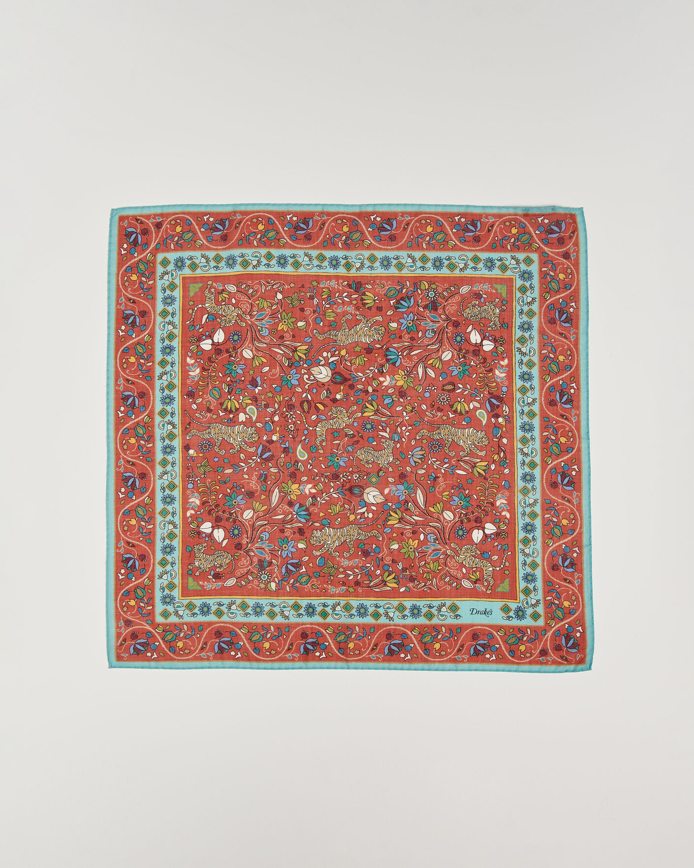 Hombres | Drake's Tiger Garden Wool/Silk Bandana Red | Drake's | Tiger Garden Wool/Silk Bandana Red