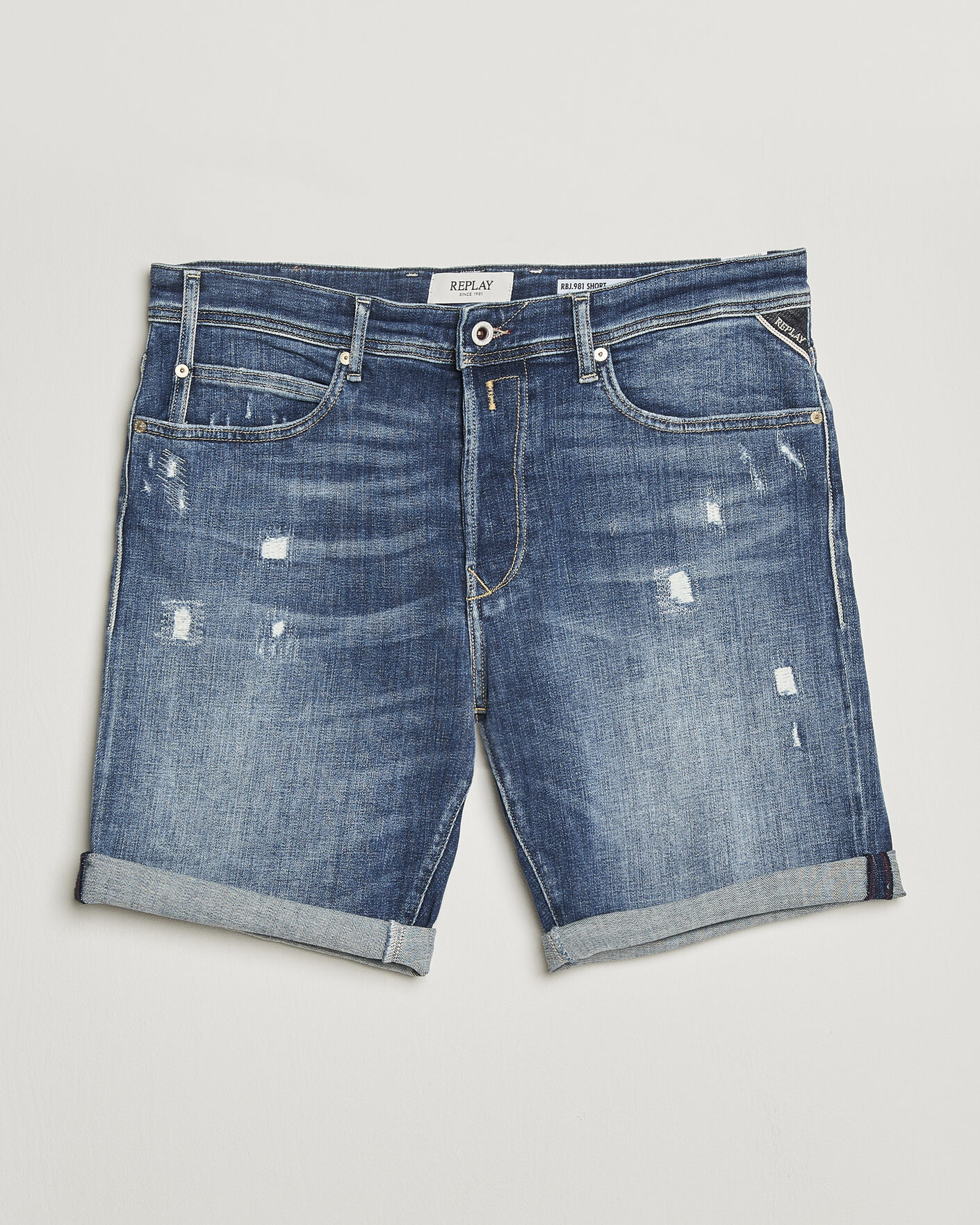 Hombres | Pantalones cortos | Replay | RBJ981 Shredded Denim Shorts Medium Blue