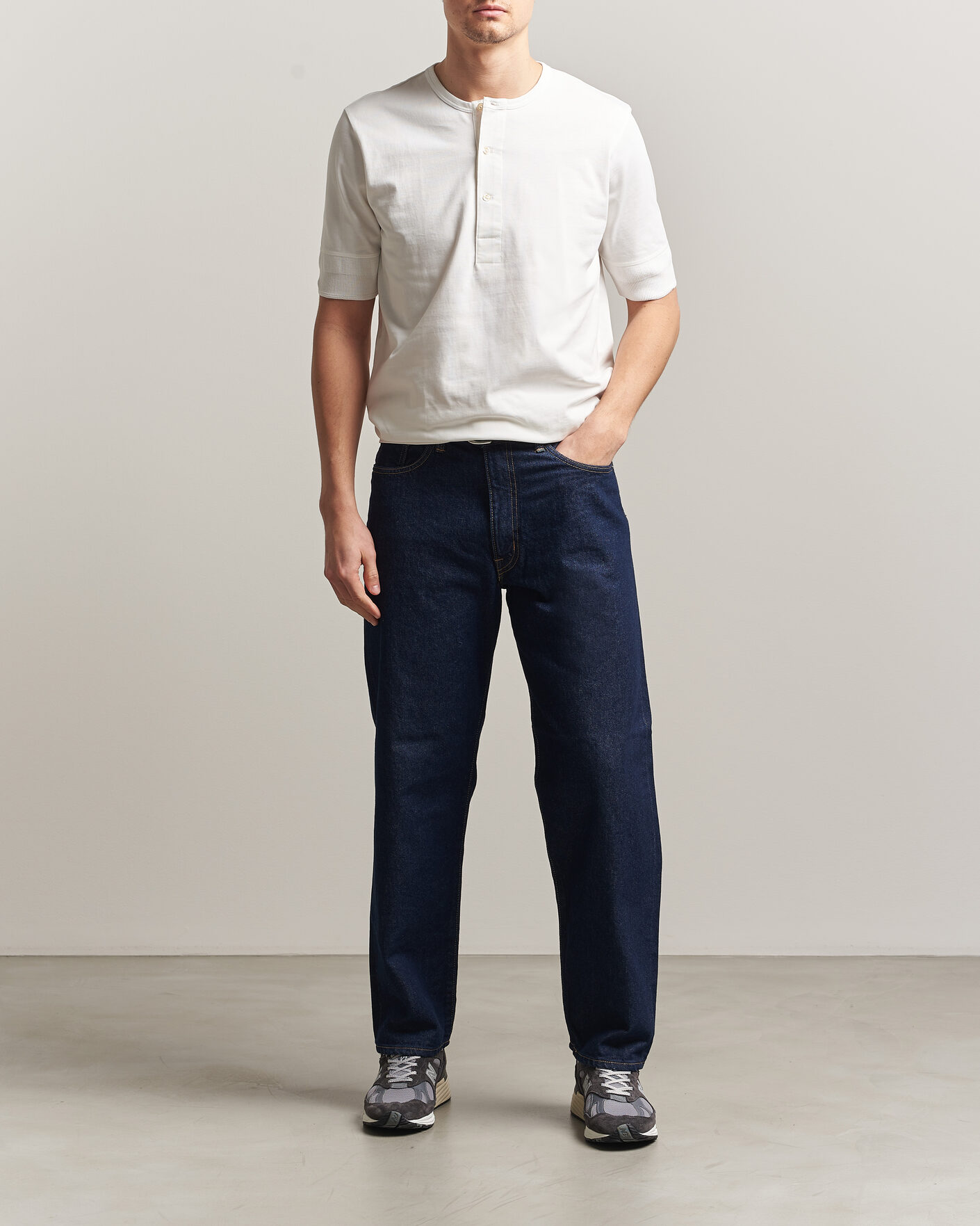 Hombres | Camisetas | Merz b. Schwanen | Classic Organic Cotton Short Sleeve Henley White