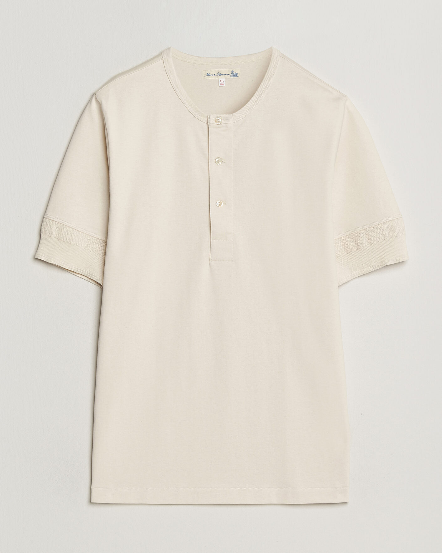 Hombres | Camisetas | Merz b. Schwanen | Classic Organic Cotton Short Sleeve Henley Nature