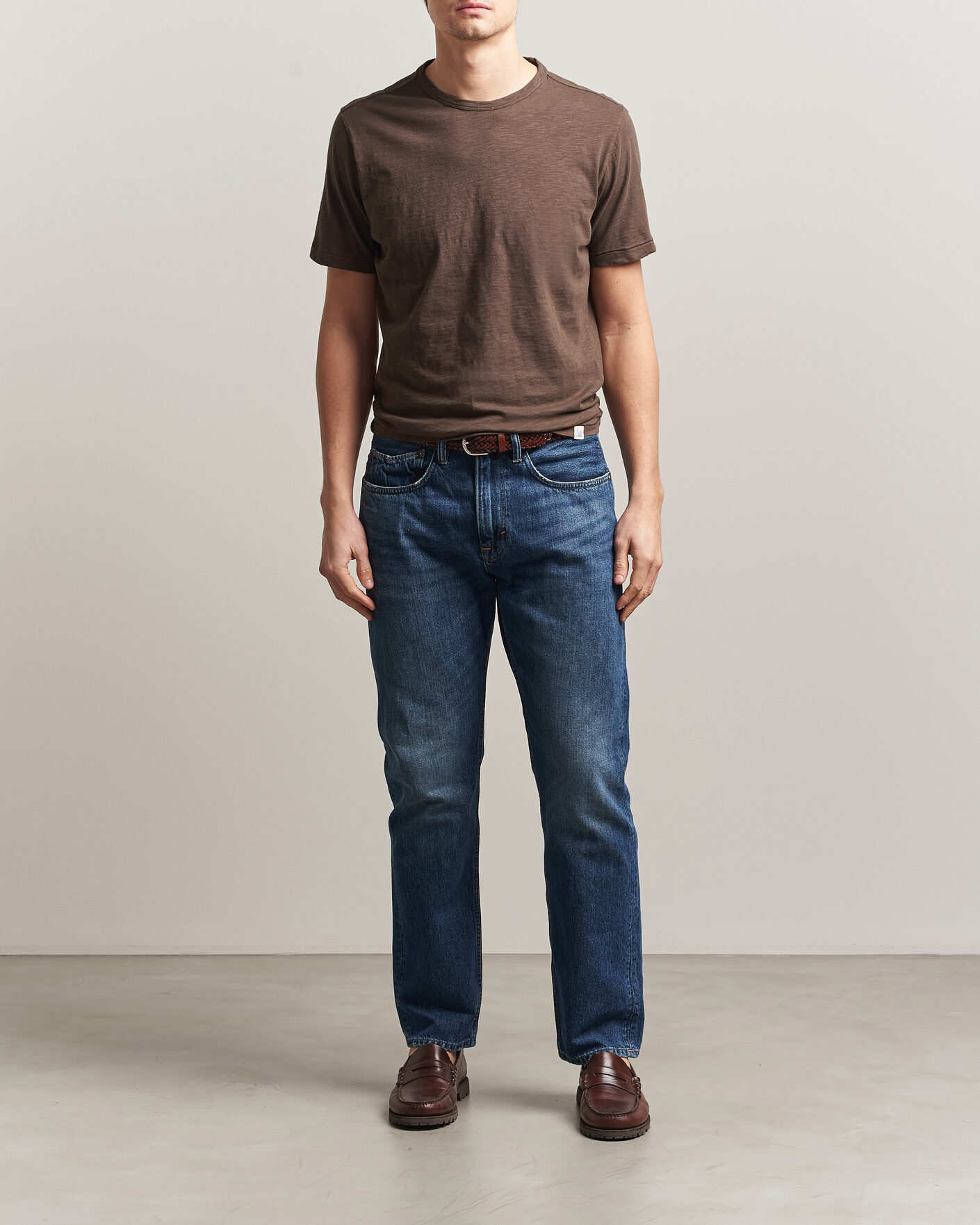 Hombres | Camisetas | Merz b. Schwanen | Organic Pima Cotton Slub Crew Neck T-Shirt Chocolate