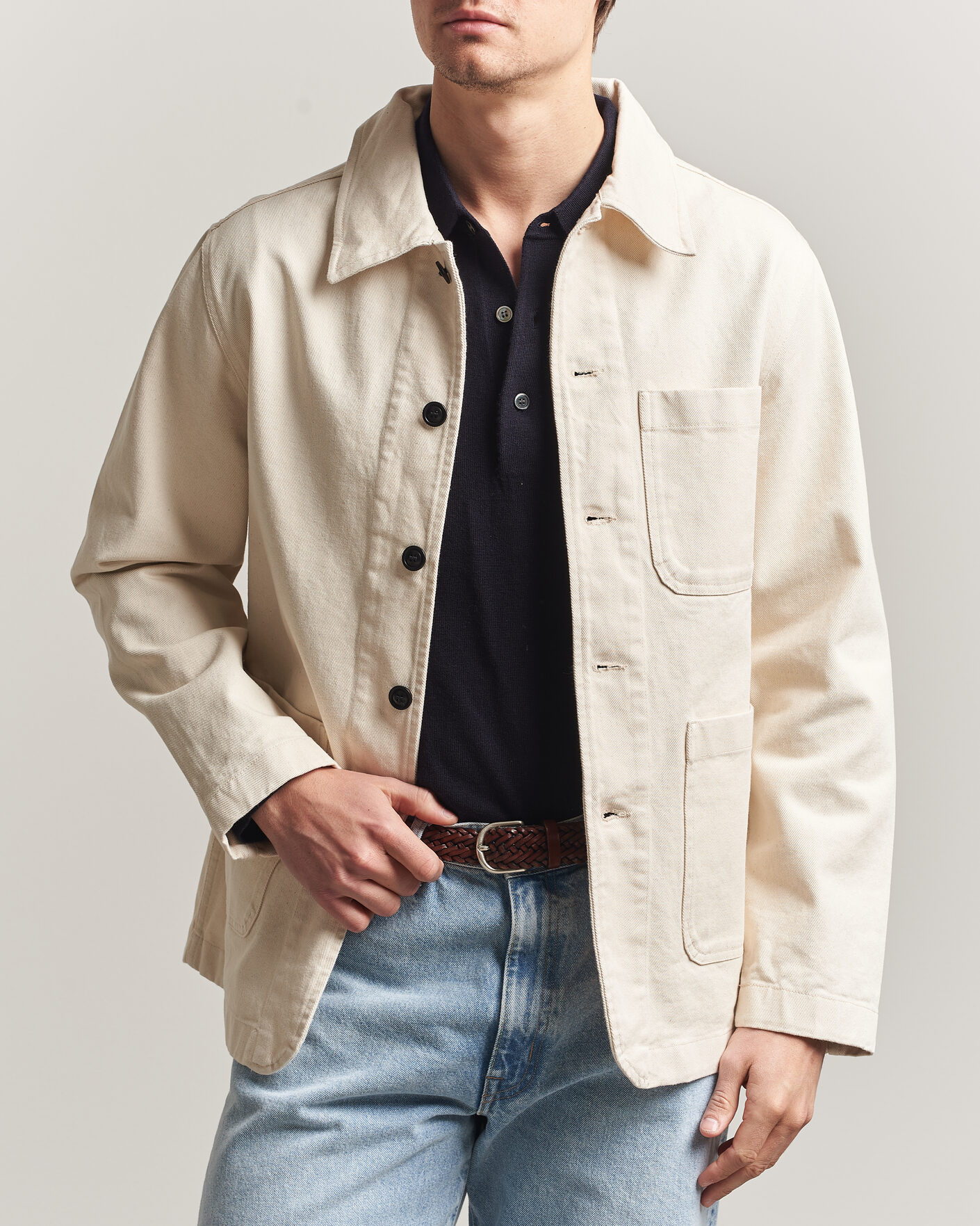 Hombres | Camisas | Merz b. Schwanen | Worker Cotton Twill Overshirt Nature