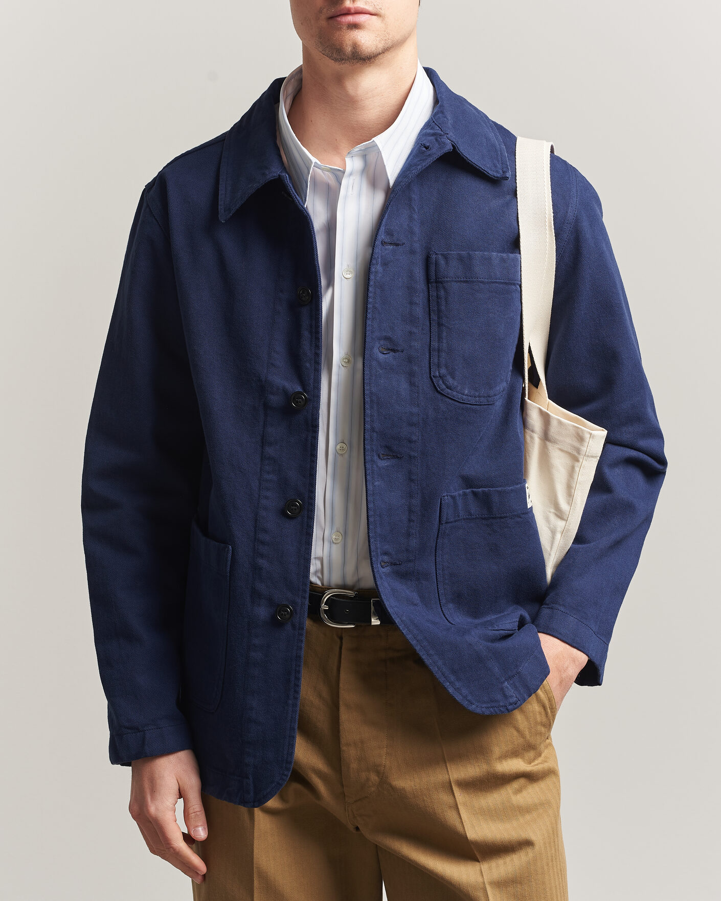 Hombres | Camisas | Merz b. Schwanen | Worker Cotton Twill Overshirt Ink Blue