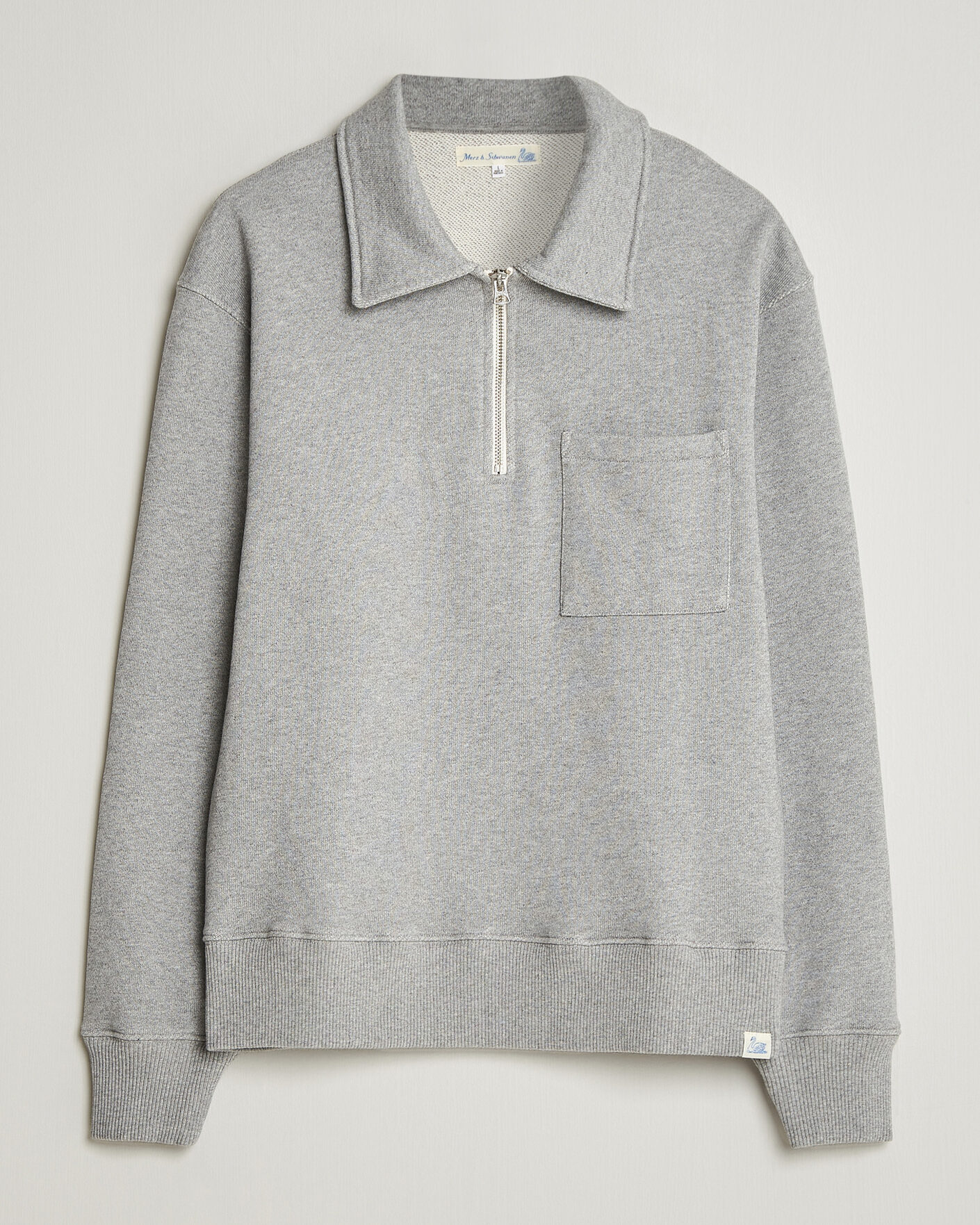 Hombres | Jerséis y prendas de punto | Merz b. Schwanen | Classic Fit Authentic Fleece Half Zip Grey Melange