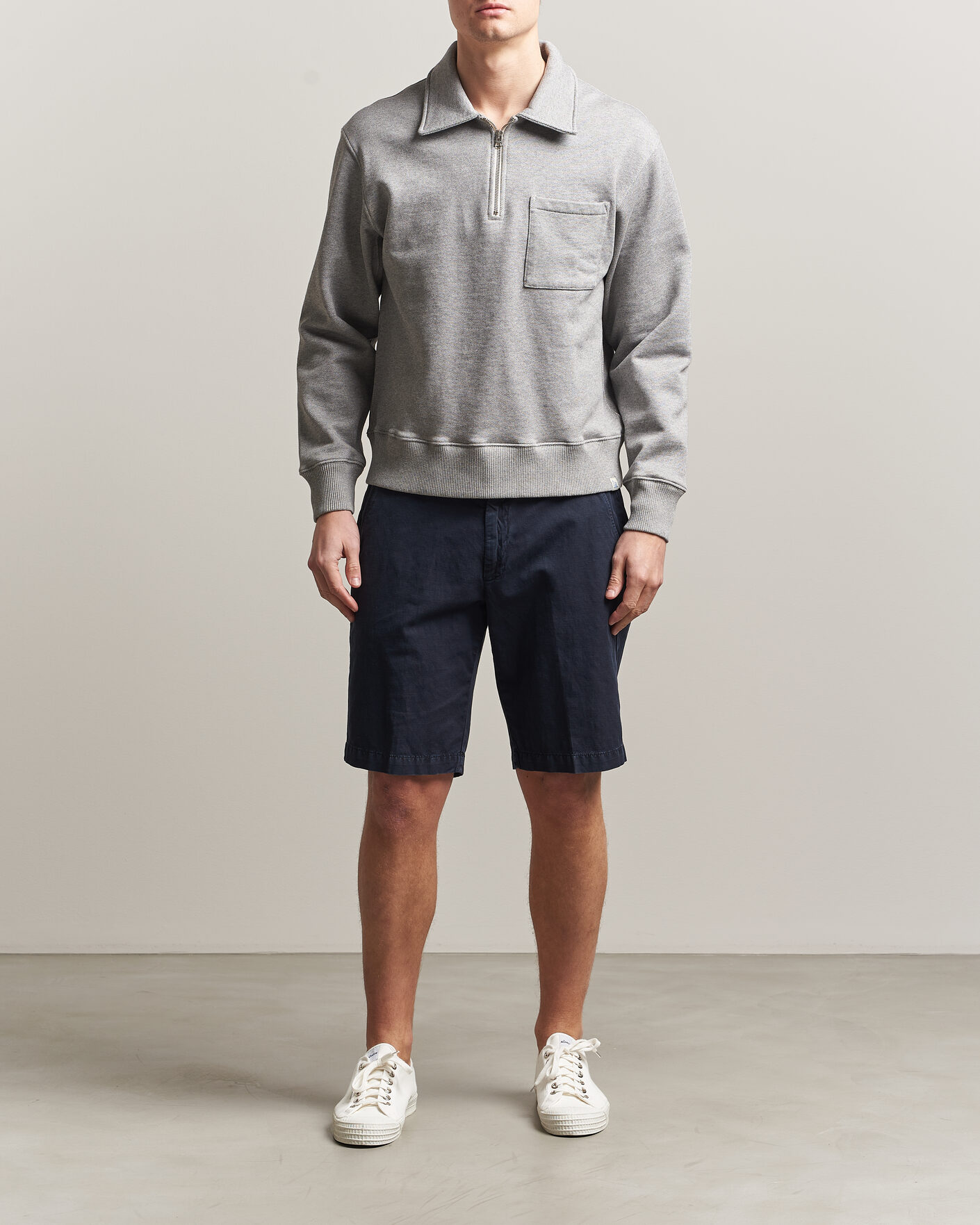 Hombres | Jerséis y prendas de punto | Merz b. Schwanen | Classic Fit Authentic Fleece Half Zip Grey Melange