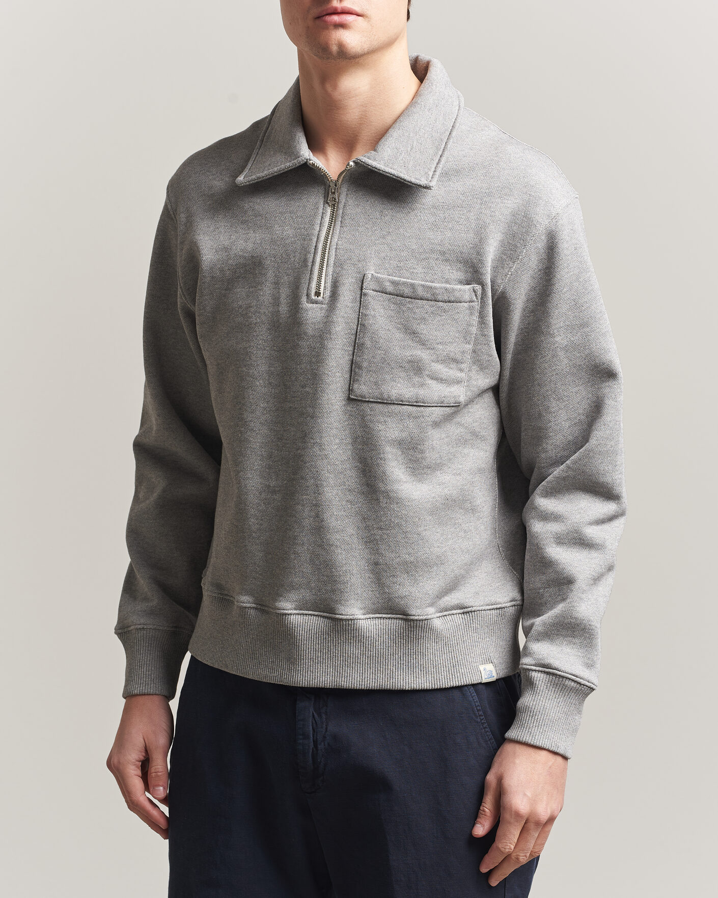 Hombres | Jerséis y prendas de punto | Merz b. Schwanen | Classic Fit Authentic Fleece Half Zip Grey Melange