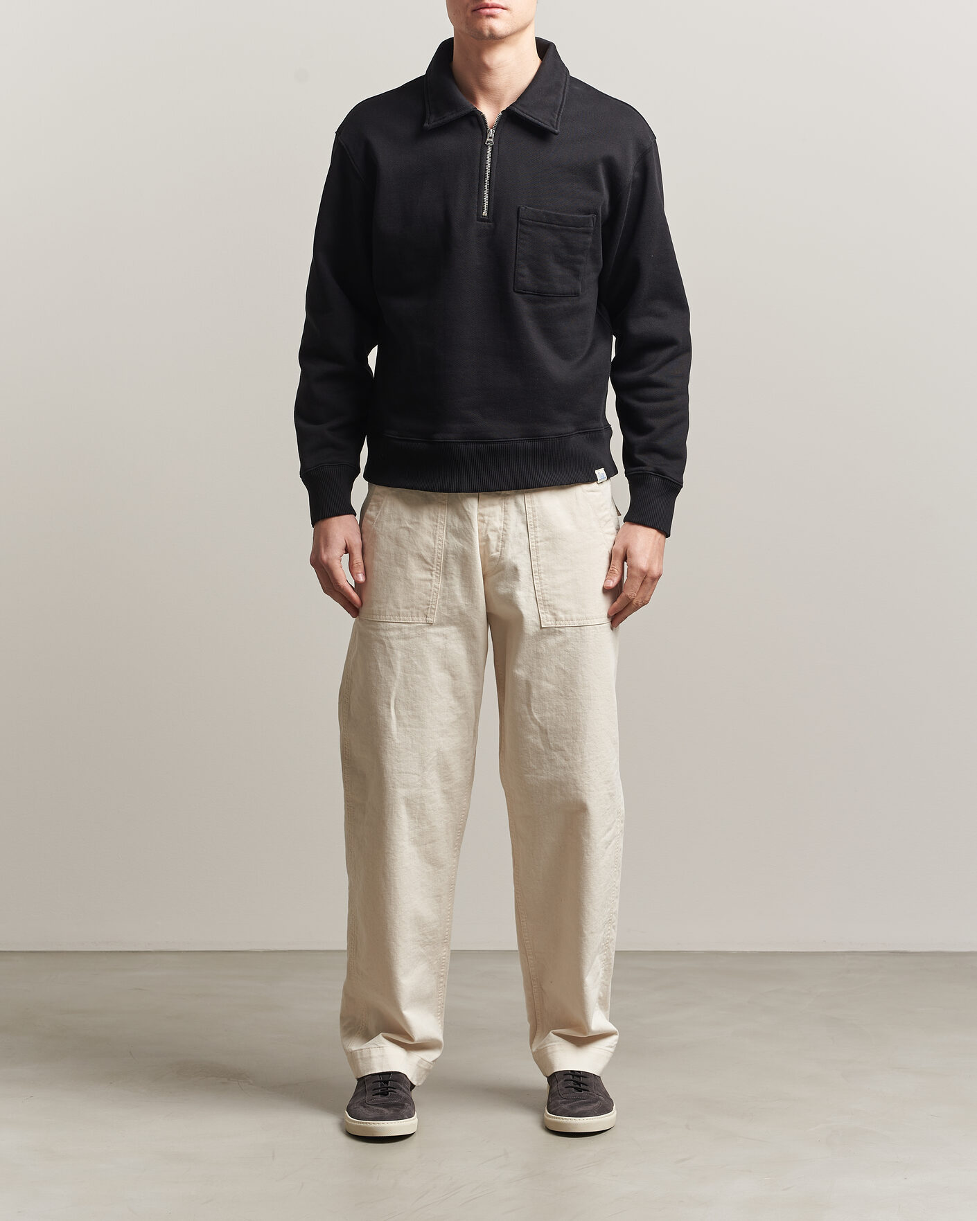 Hombres | Jerséis y prendas de punto | Merz b. Schwanen | Classic Fit Authentic Fleece Half Zip Black