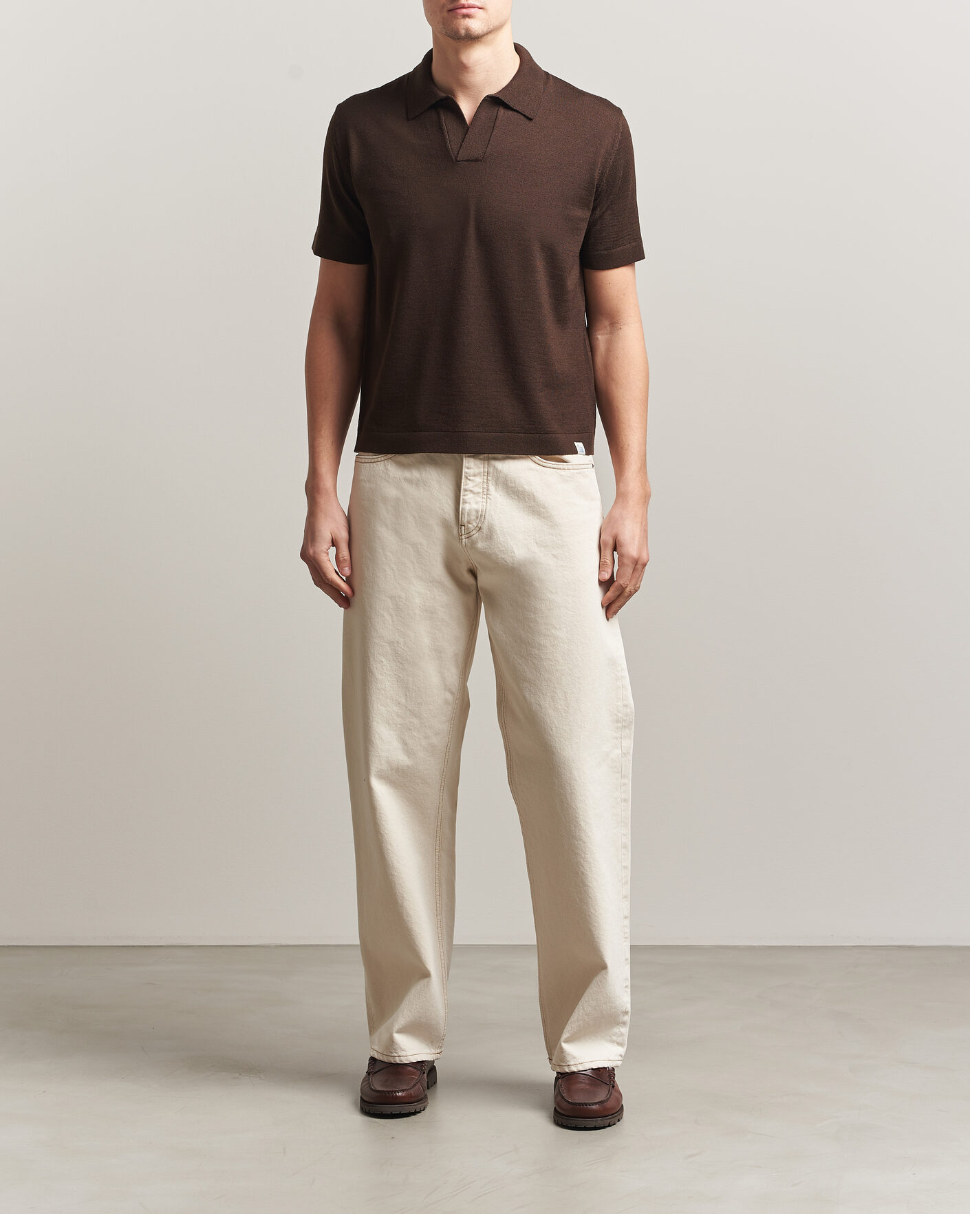 Hombres | Polos | Merz b. Schwanen | Relaxed Fit Merino Knitted Polo Coffee