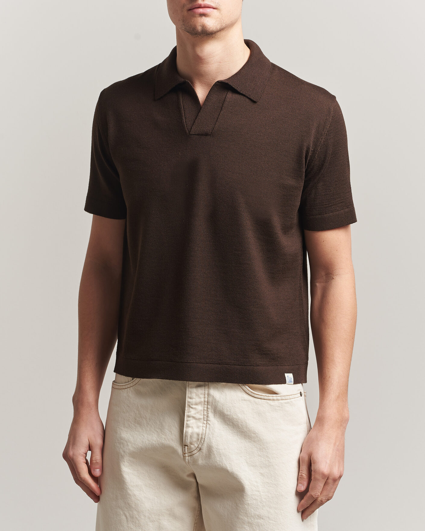 Hombres | Polos | Merz b. Schwanen | Relaxed Fit Merino Knitted Polo Coffee
