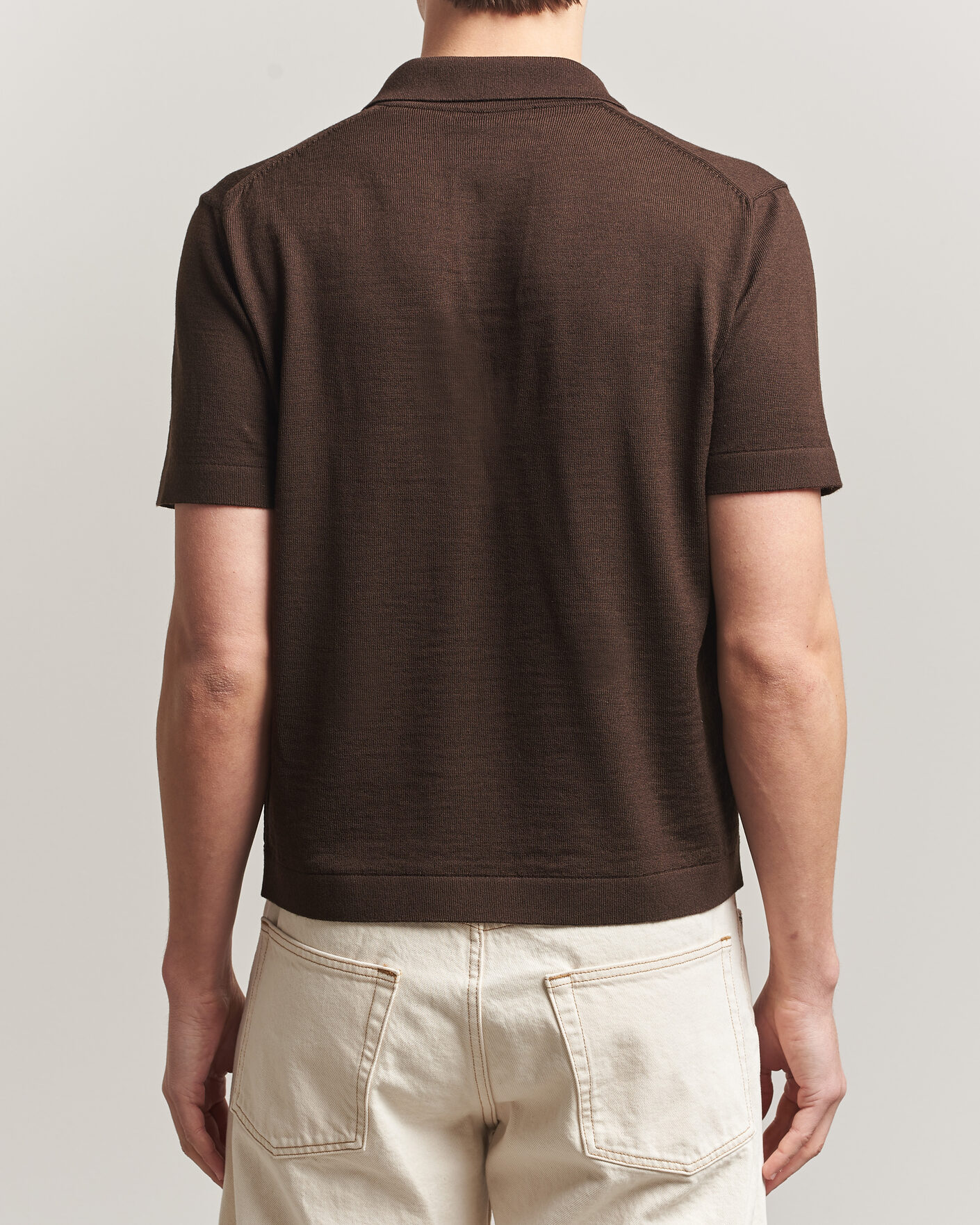 Hombres | Polos | Merz b. Schwanen | Relaxed Fit Merino Knitted Polo Coffee