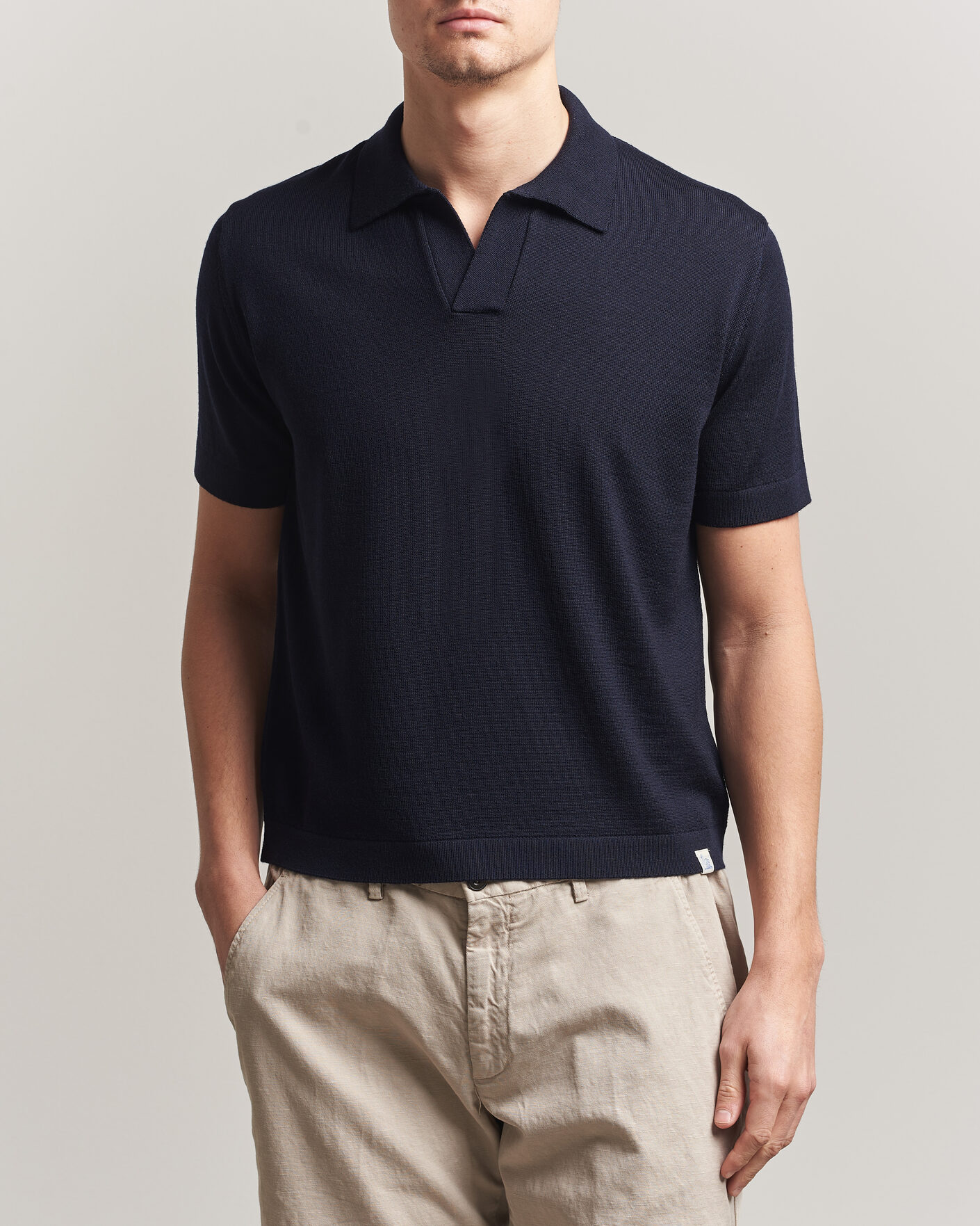 Hombres | Polos | Merz b. Schwanen | Relaxed Fit Merino Knitted Polo Dark Navy