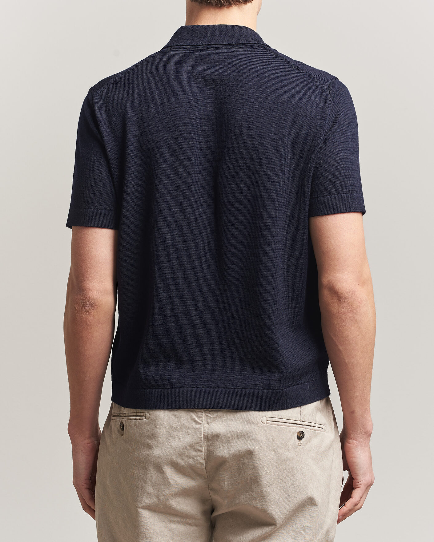Hombres | Polos | Merz b. Schwanen | Relaxed Fit Merino Knitted Polo Dark Navy