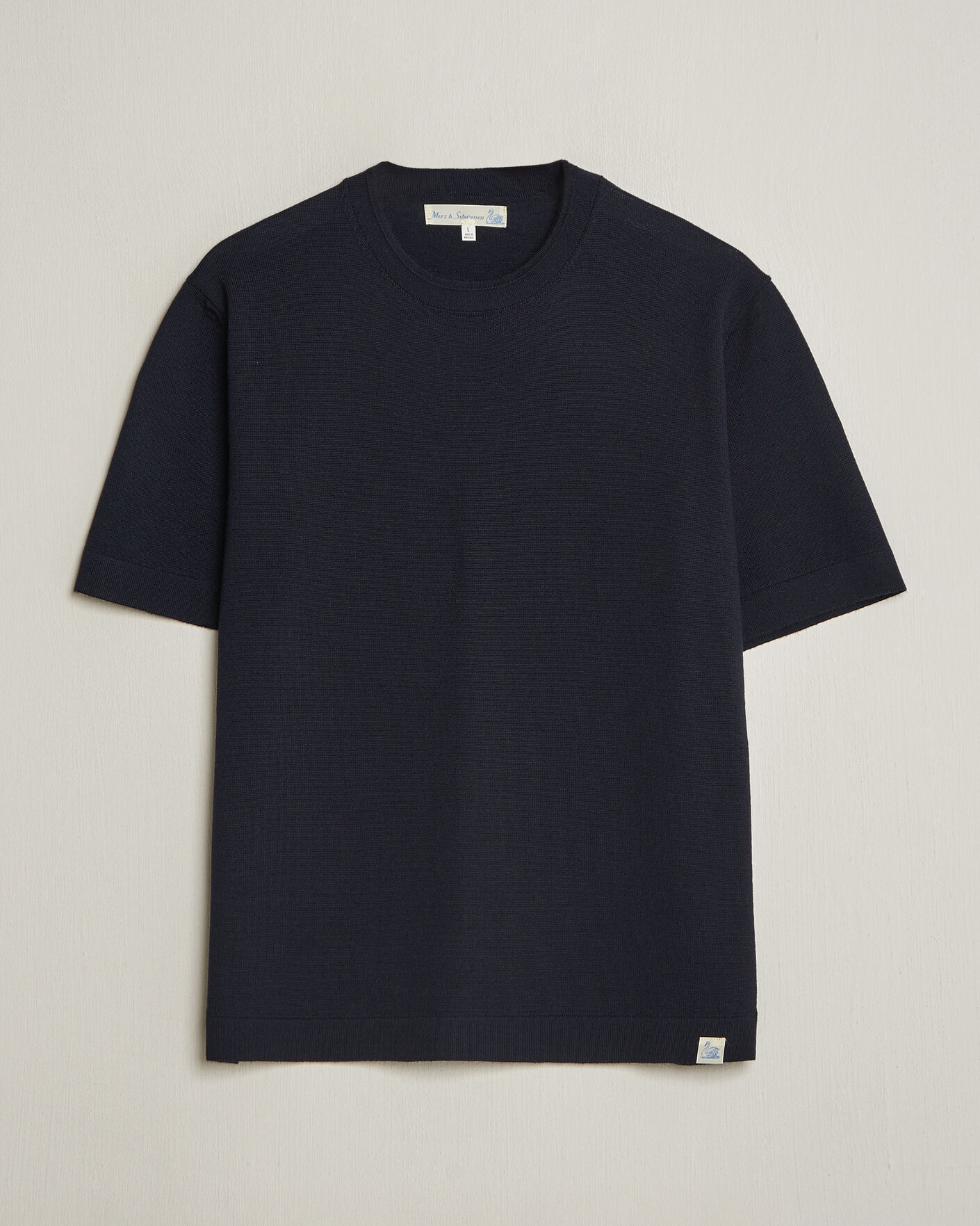 Hombres | Camisetas | Merz b. Schwanen | Relaxed Fit Merino Knitted T-Shirt Dark Navy