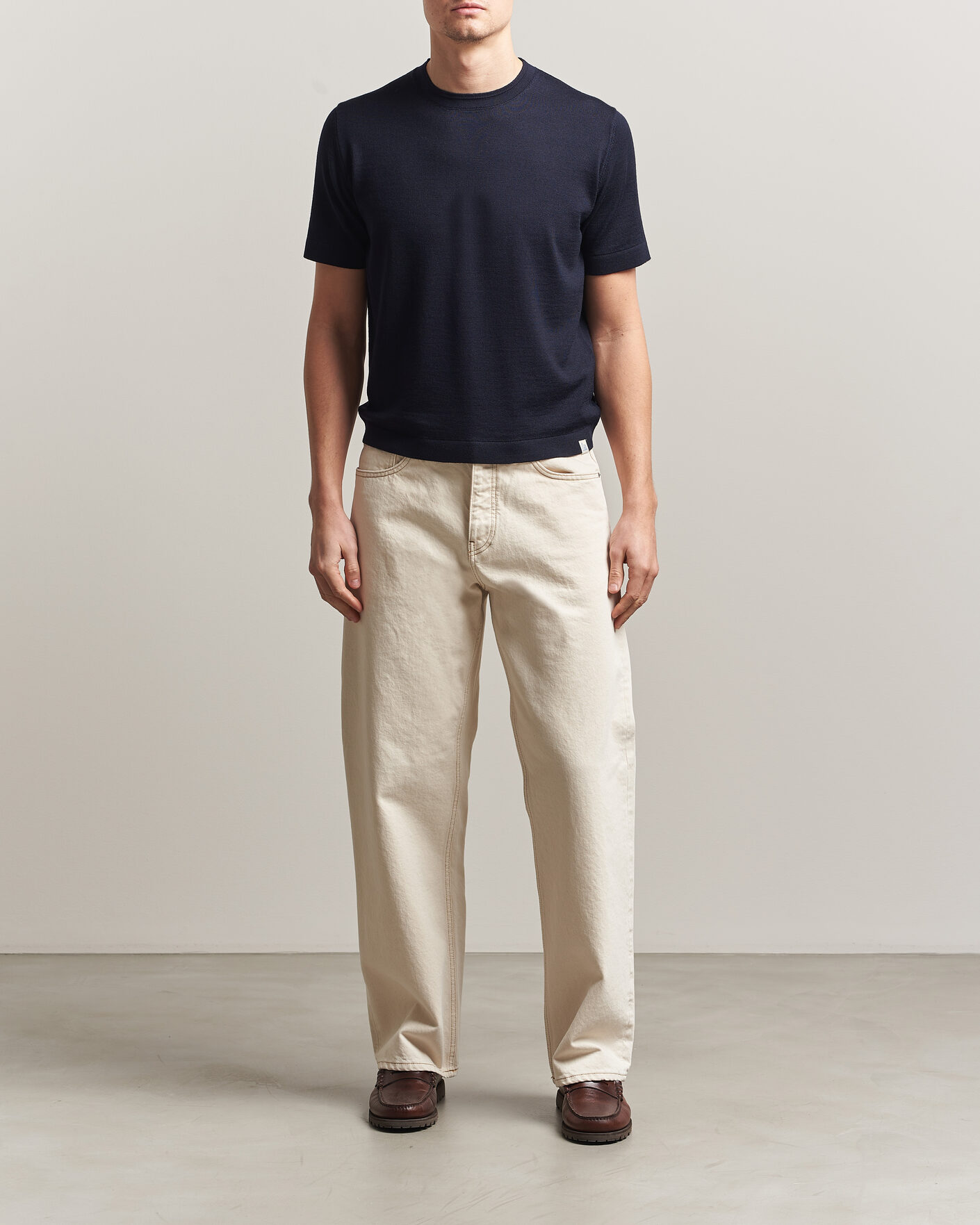 Hombres | Camisetas | Merz b. Schwanen | Relaxed Fit Merino Knitted T-Shirt Dark Navy