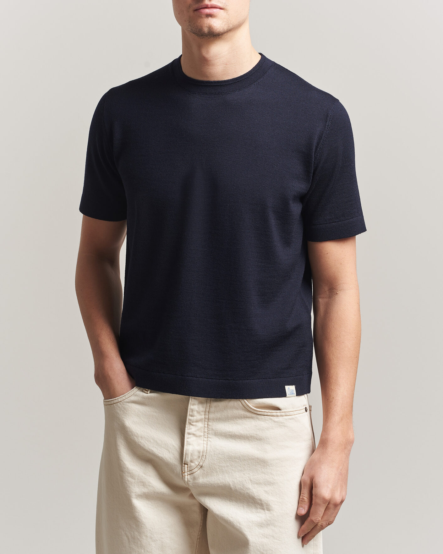Hombres | Camisetas | Merz b. Schwanen | Relaxed Fit Merino Knitted T-Shirt Dark Navy
