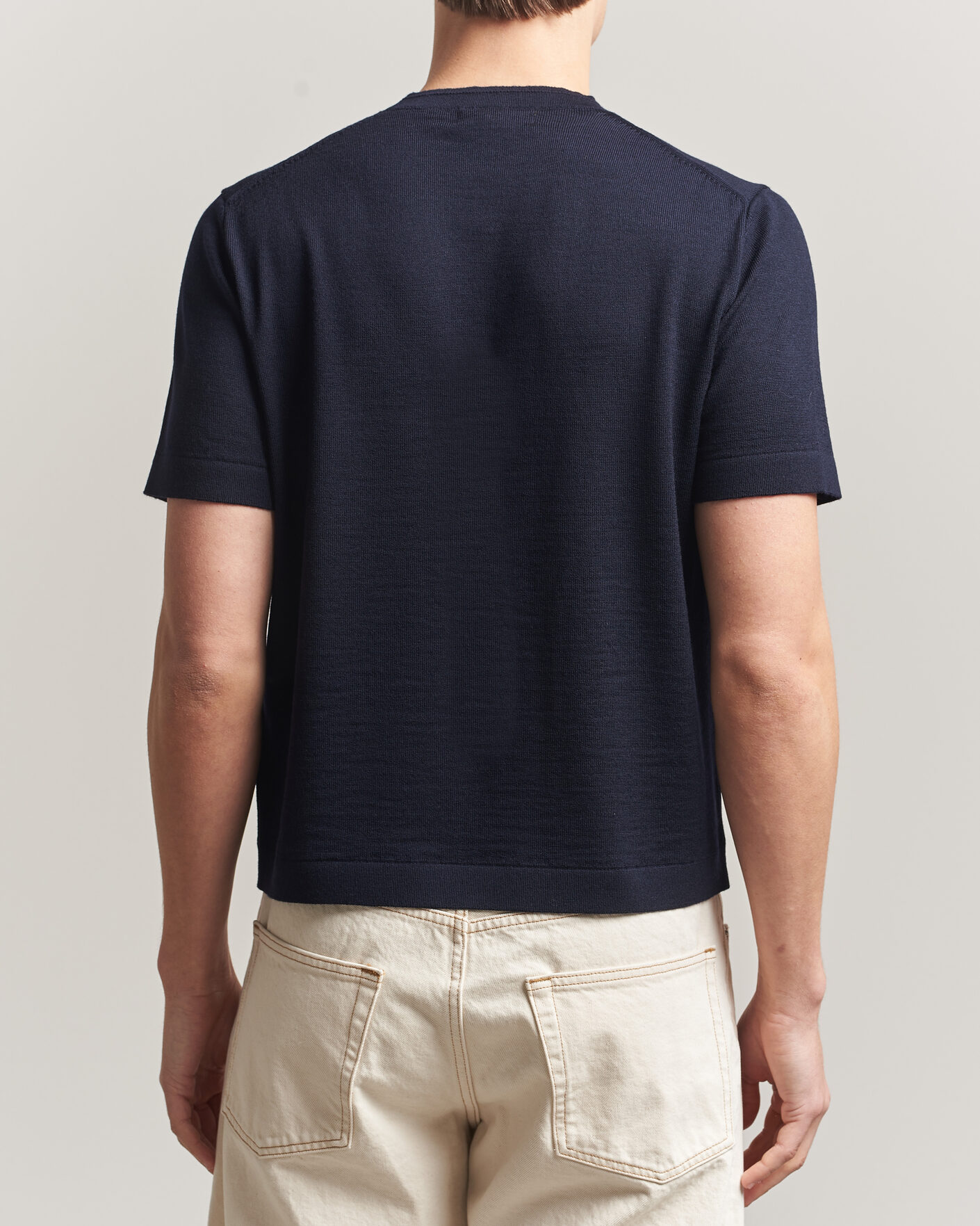Hombres | Camisetas | Merz b. Schwanen | Relaxed Fit Merino Knitted T-Shirt Dark Navy