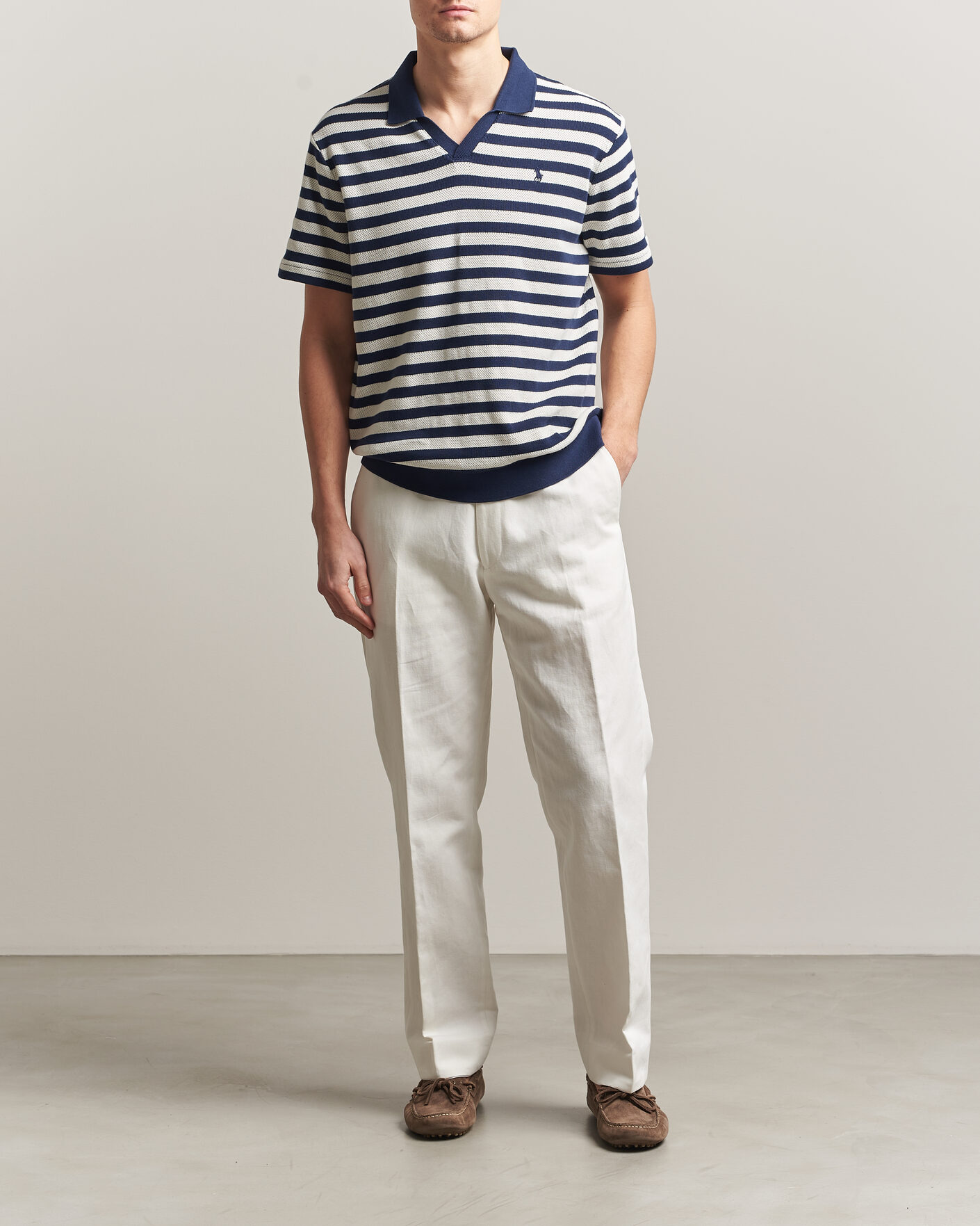 Hombres | Polos | Polo Ralph Lauren | Cotton Texture Striped Polo Newport Navy/Cream