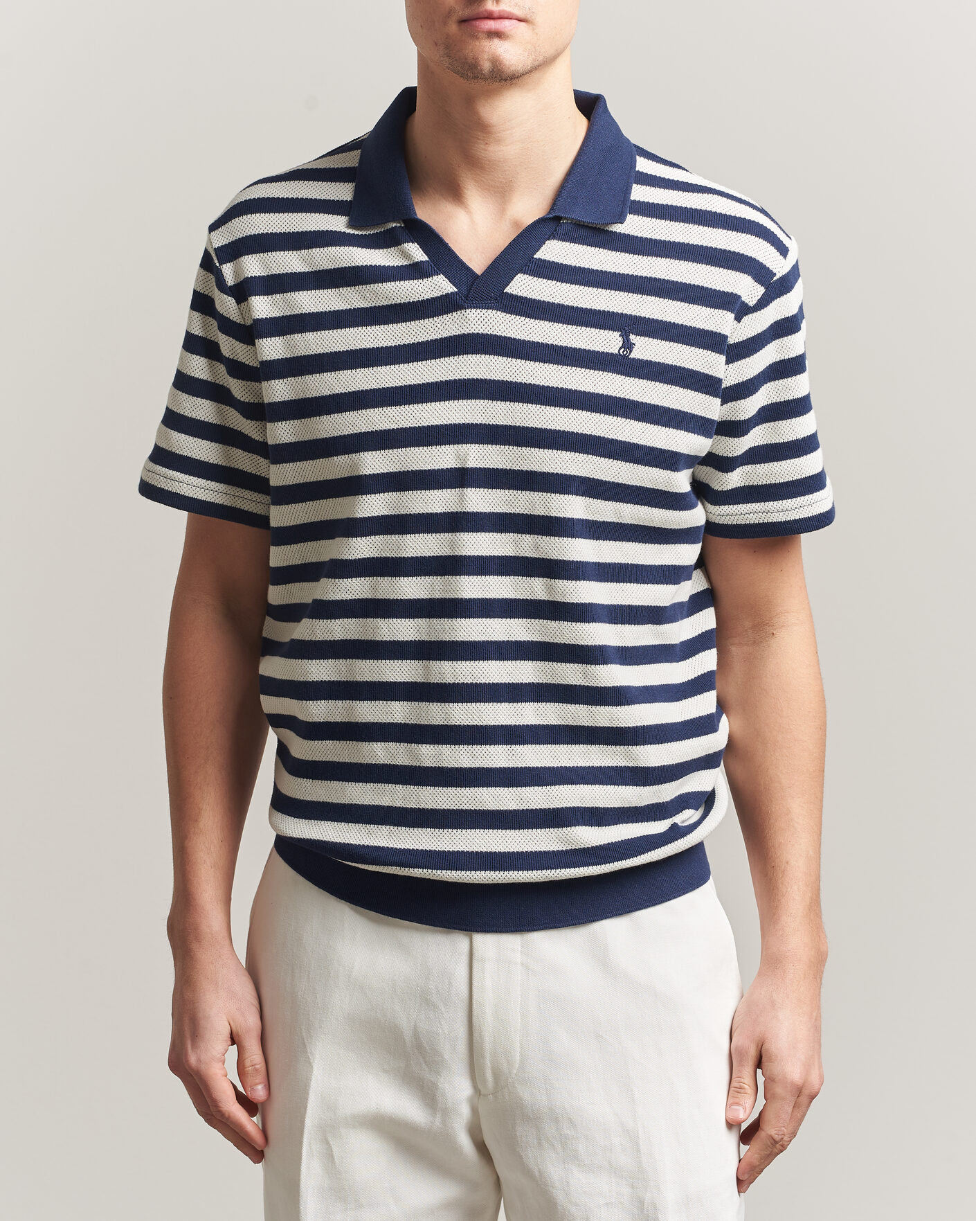 Hombres | Polos | Polo Ralph Lauren | Cotton Texture Striped Polo Newport Navy/Cream