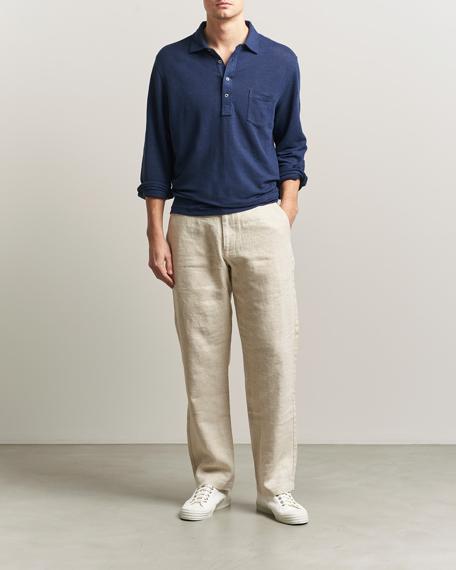 Hombres | Polos | Polo Ralph Lauren | Long Sleeve Linen Polo Newport Navy