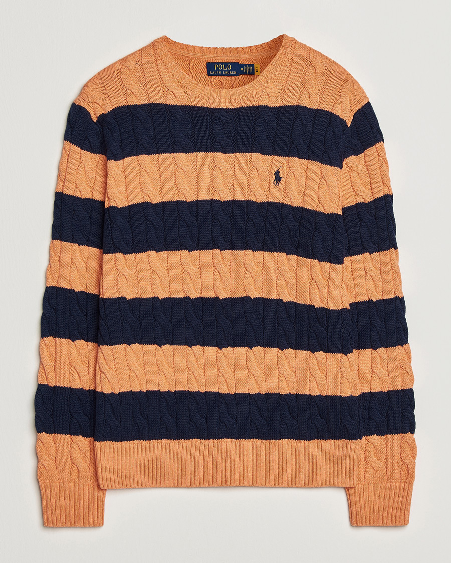 Hombres | Jerséis y prendas de punto | Polo Ralph Lauren | Striped Cotton Cable Sweater Orange Navy Combo