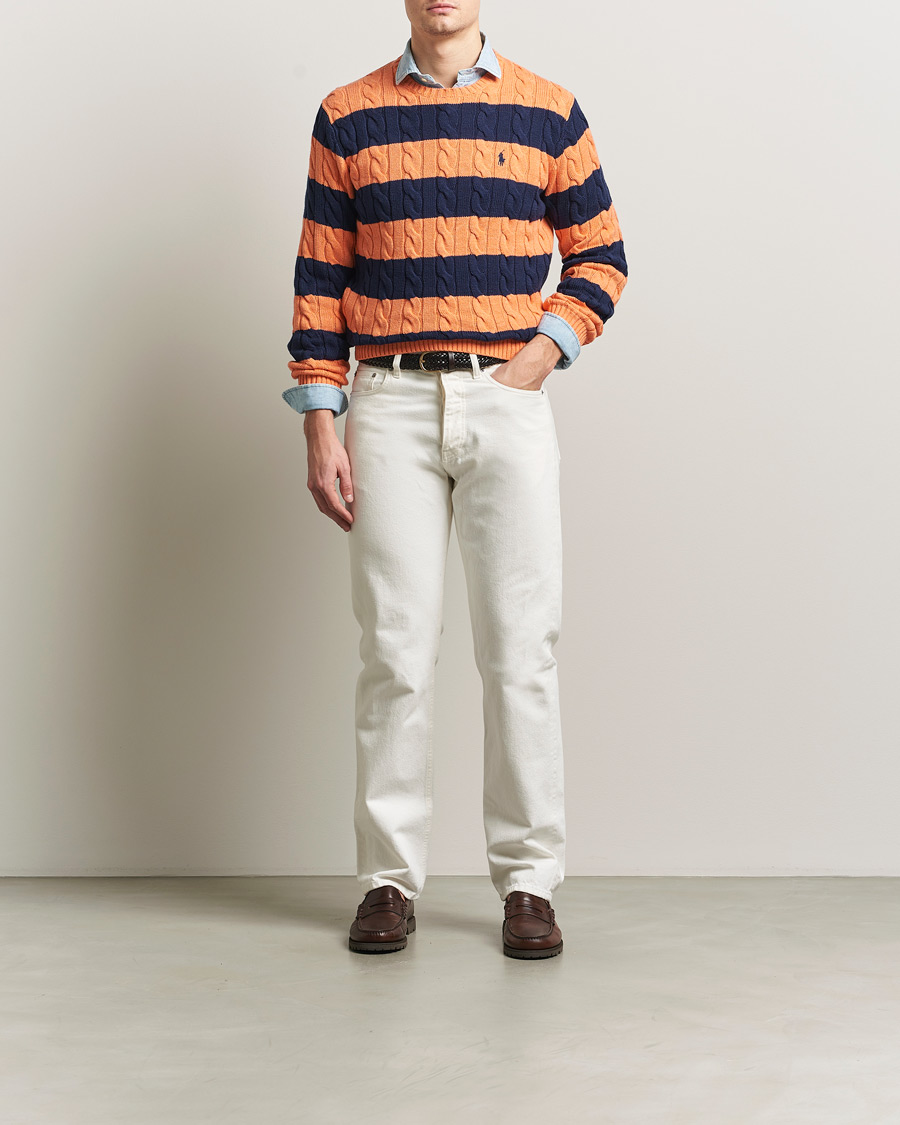 Hombres | Jerséis y prendas de punto | Polo Ralph Lauren | Striped Cotton Cable Sweater Orange Navy Combo