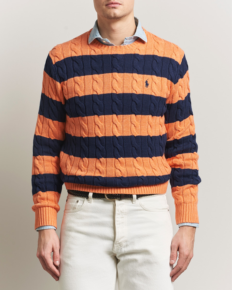 Hombres | Jerséis y prendas de punto | Polo Ralph Lauren | Striped Cotton Cable Sweater Orange Navy Combo