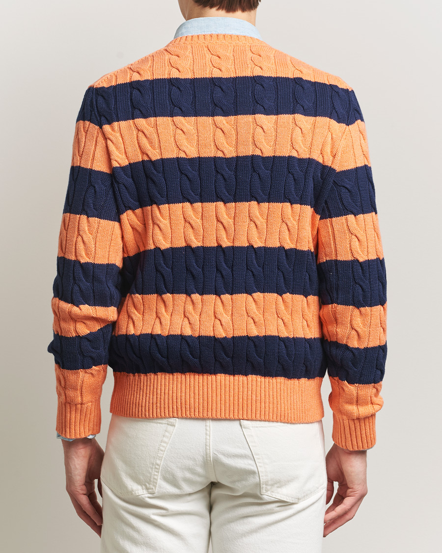 Hombres | Jerséis y prendas de punto | Polo Ralph Lauren | Striped Cotton Cable Sweater Orange Navy Combo